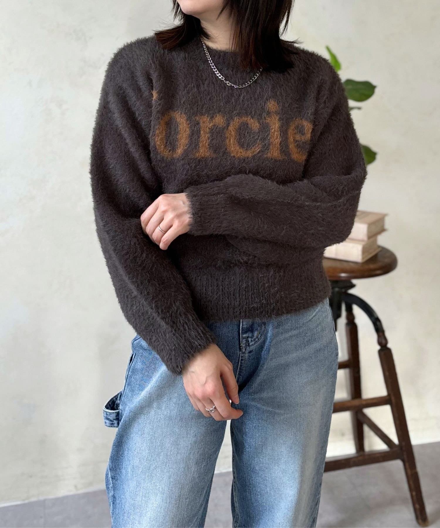 LOCUST(ローカスト) 【お手入れ簡単】フェザーヤーンレタリングニット