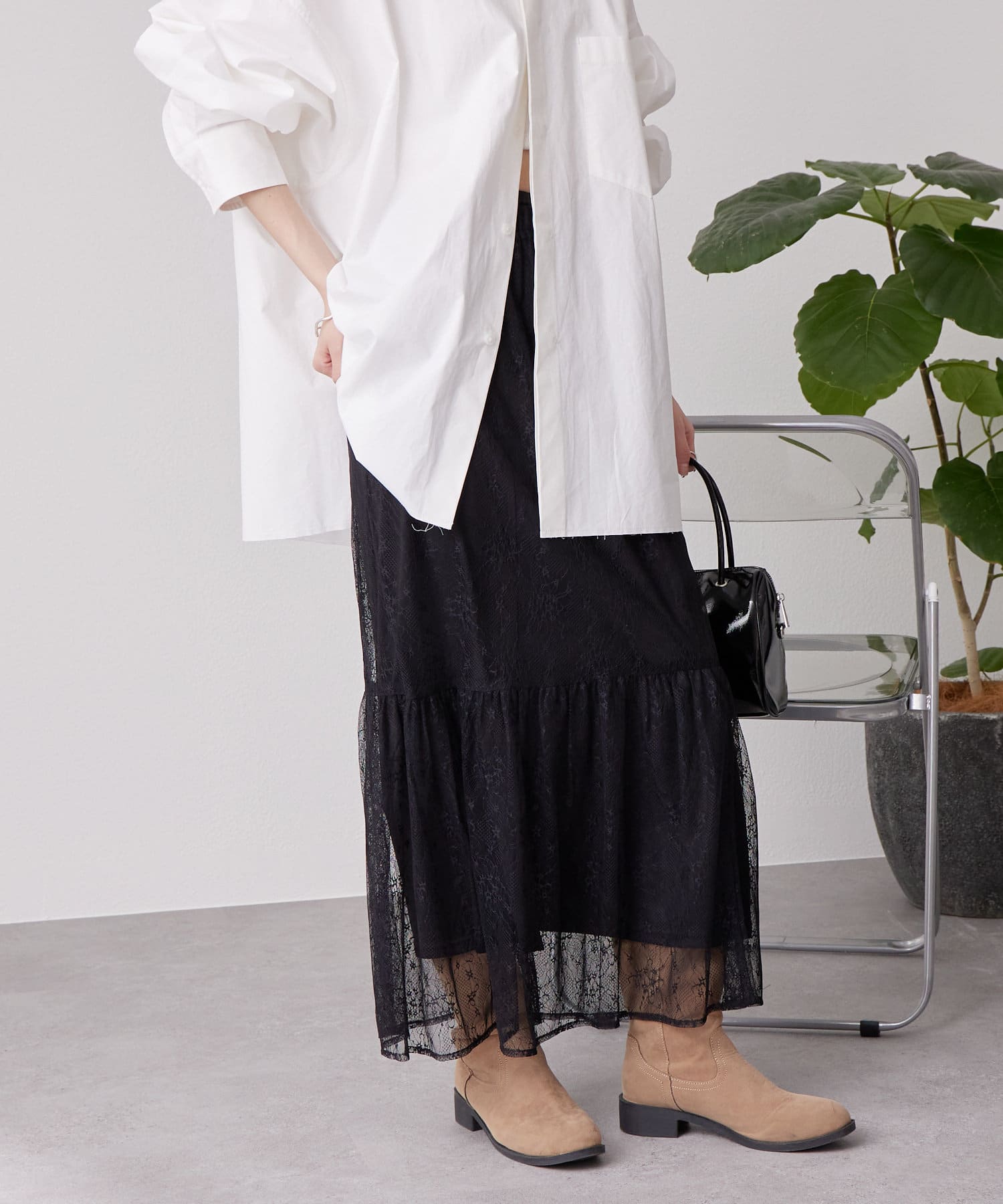 OUTLET(アウトレット) 【mystic】切り替えレーススカート