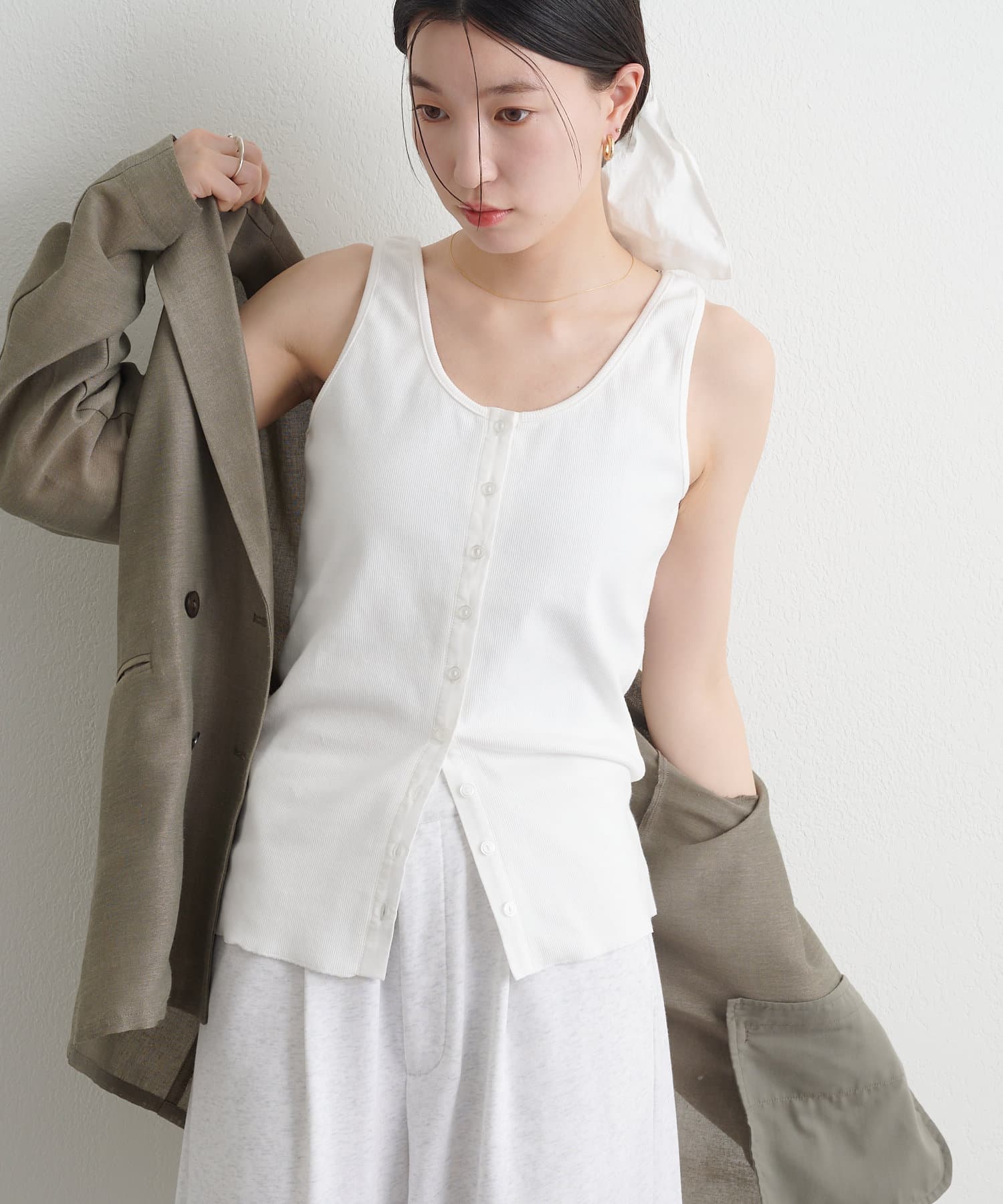 OUTLET(アウトレット) 【Omekashi】2WAYリブボタンタンク