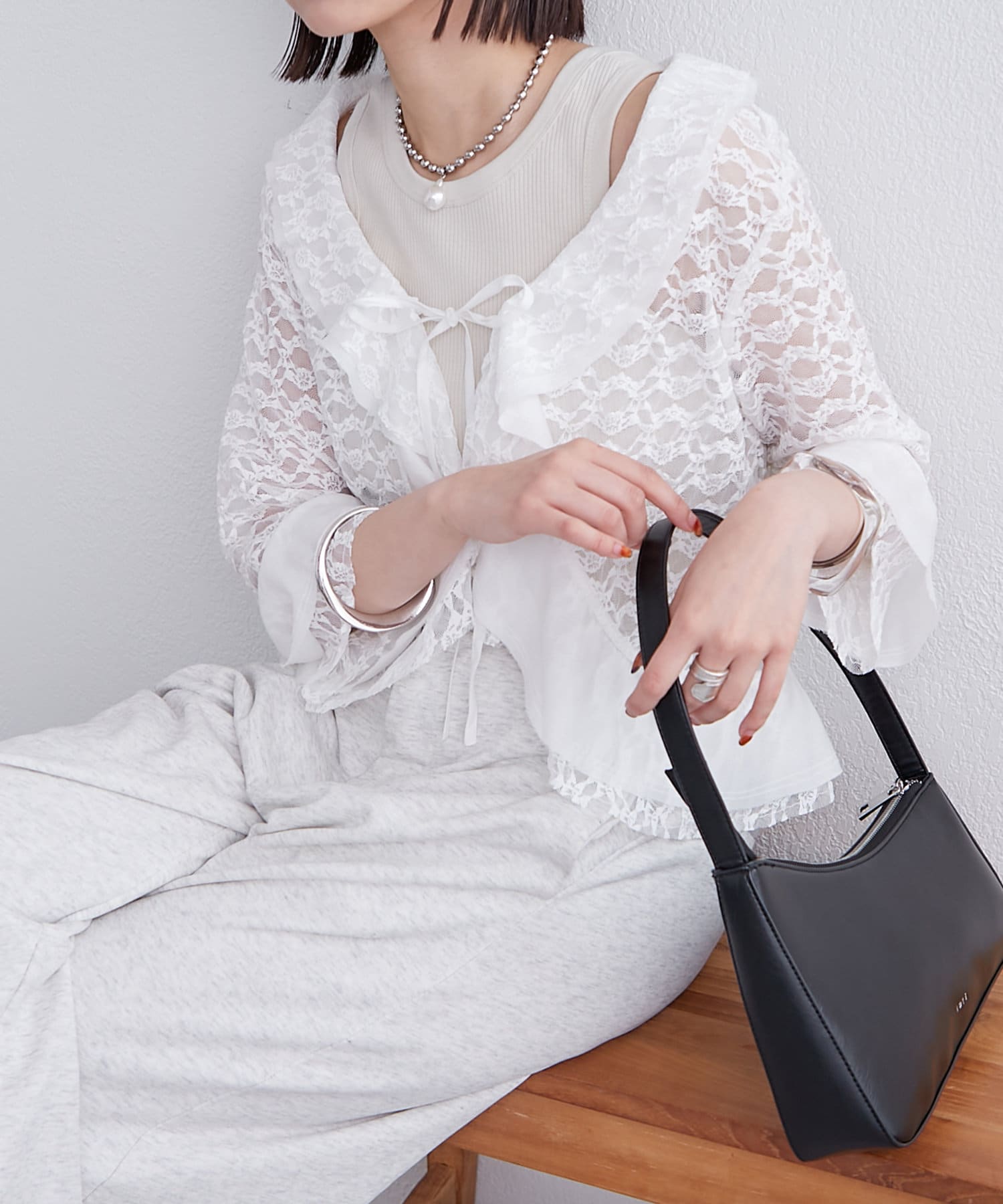 OUTLET(アウトレット) 【mystic】フリルレースカーディガン