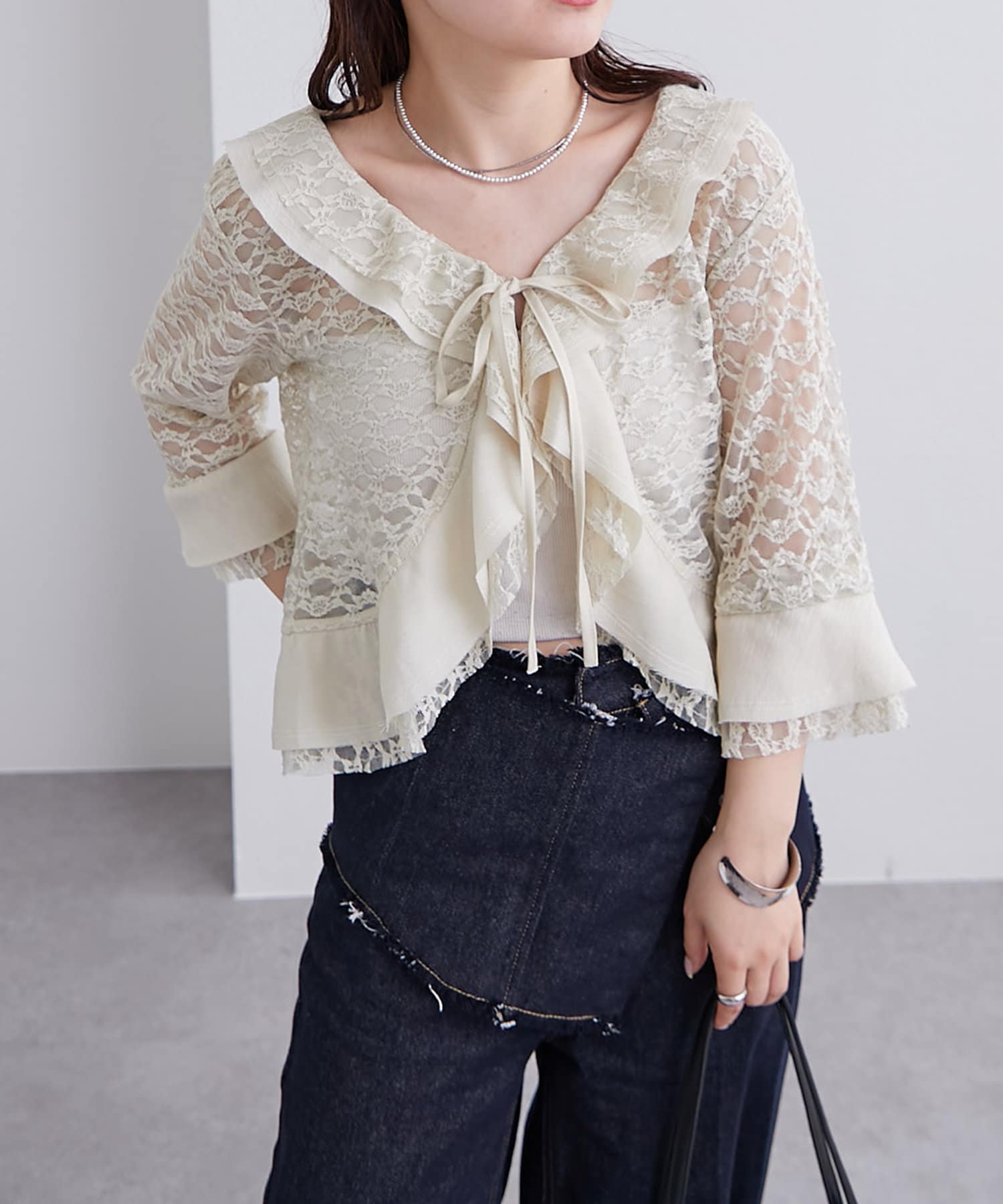 OUTLET(アウトレット) 【mystic】フリルレースカーディガン