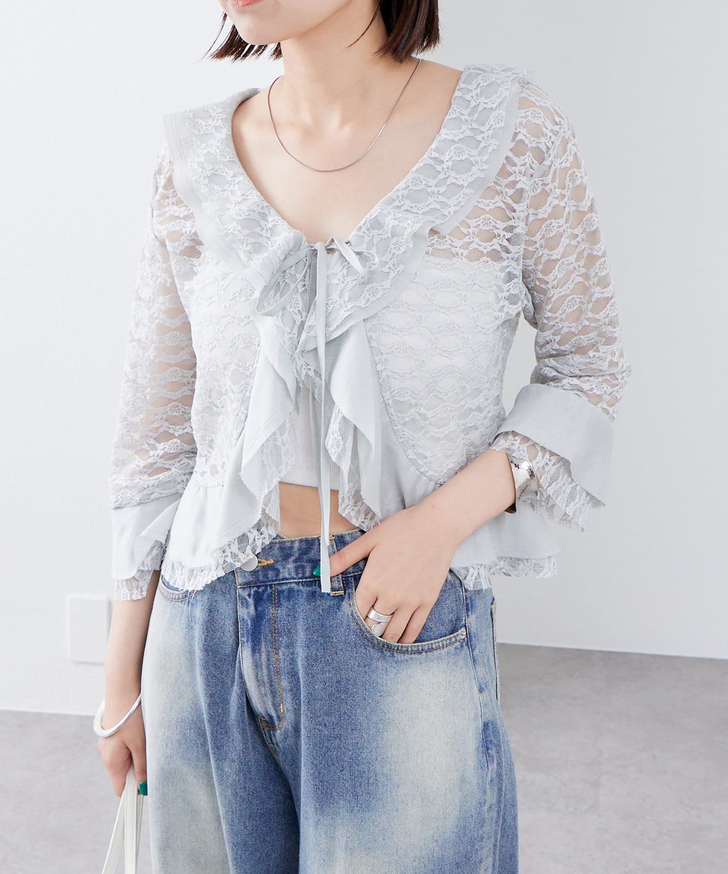 OUTLET(アウトレット) 【mystic】フリルレースカーディガン