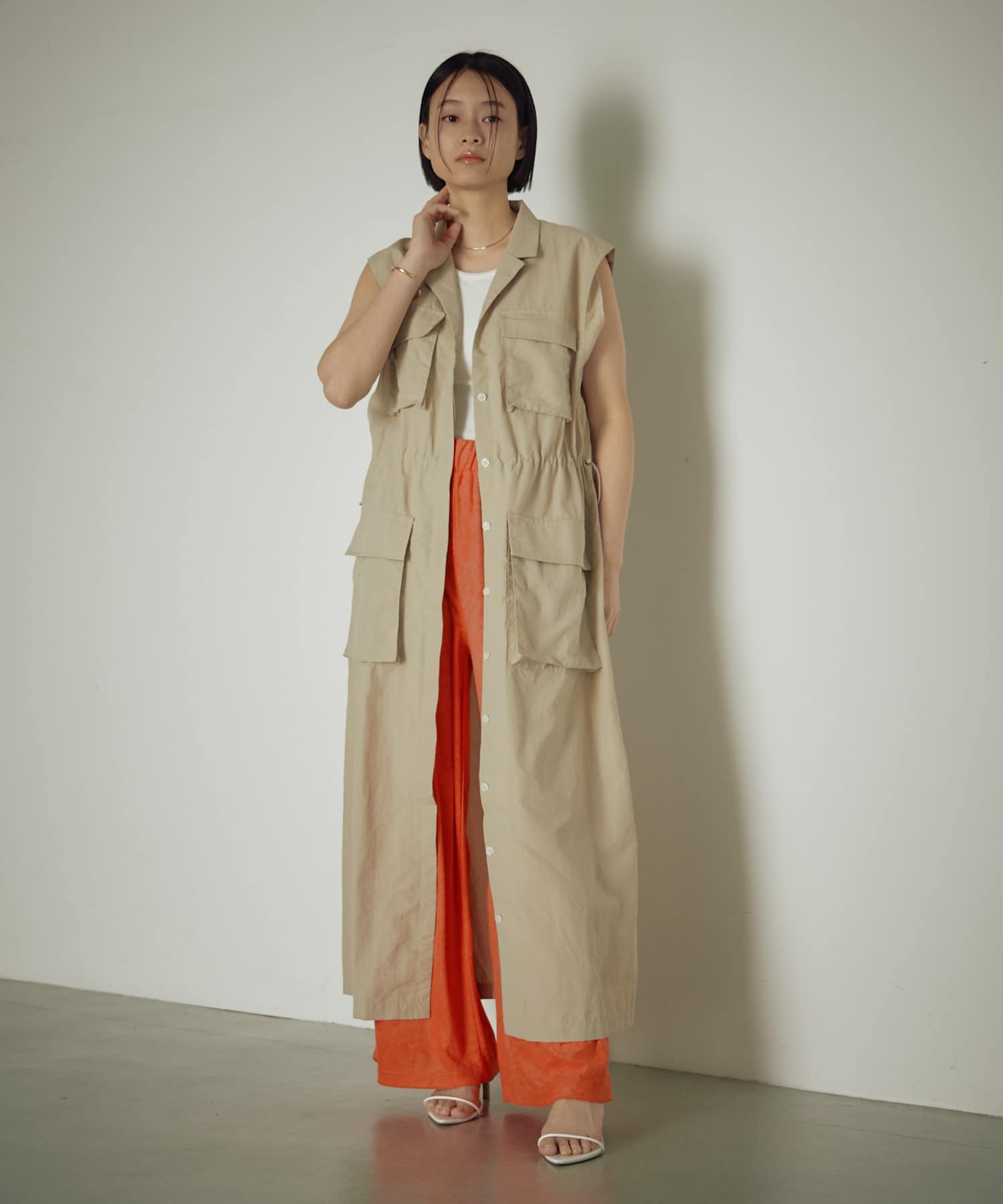 OUTLET(アウトレット) 【earthy_】ナイロンロングベストワンピース