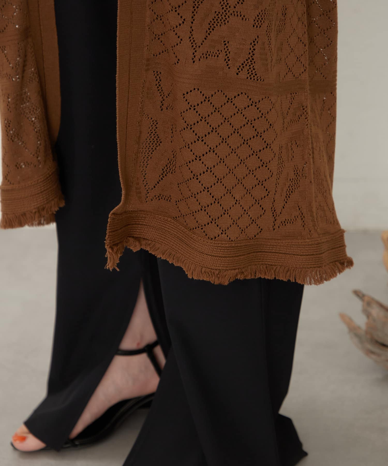 OUTLET(アウトレット) 【earthy_】レースニットロングカーデ