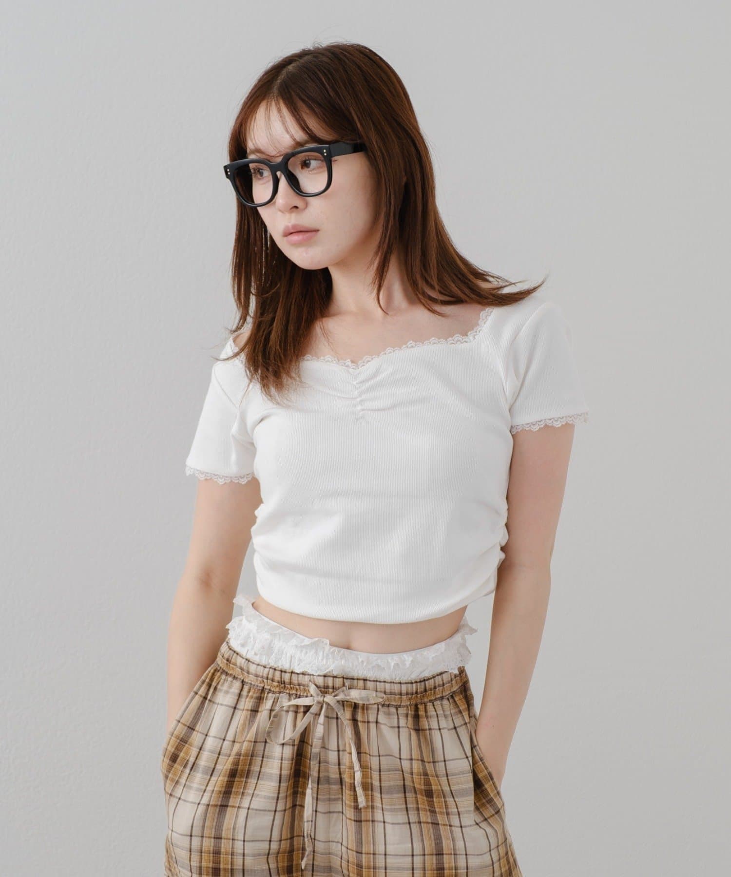 OUTLET(アウトレット) 【RAY CASSIN】胸ギャザーコンパクトTシャツ