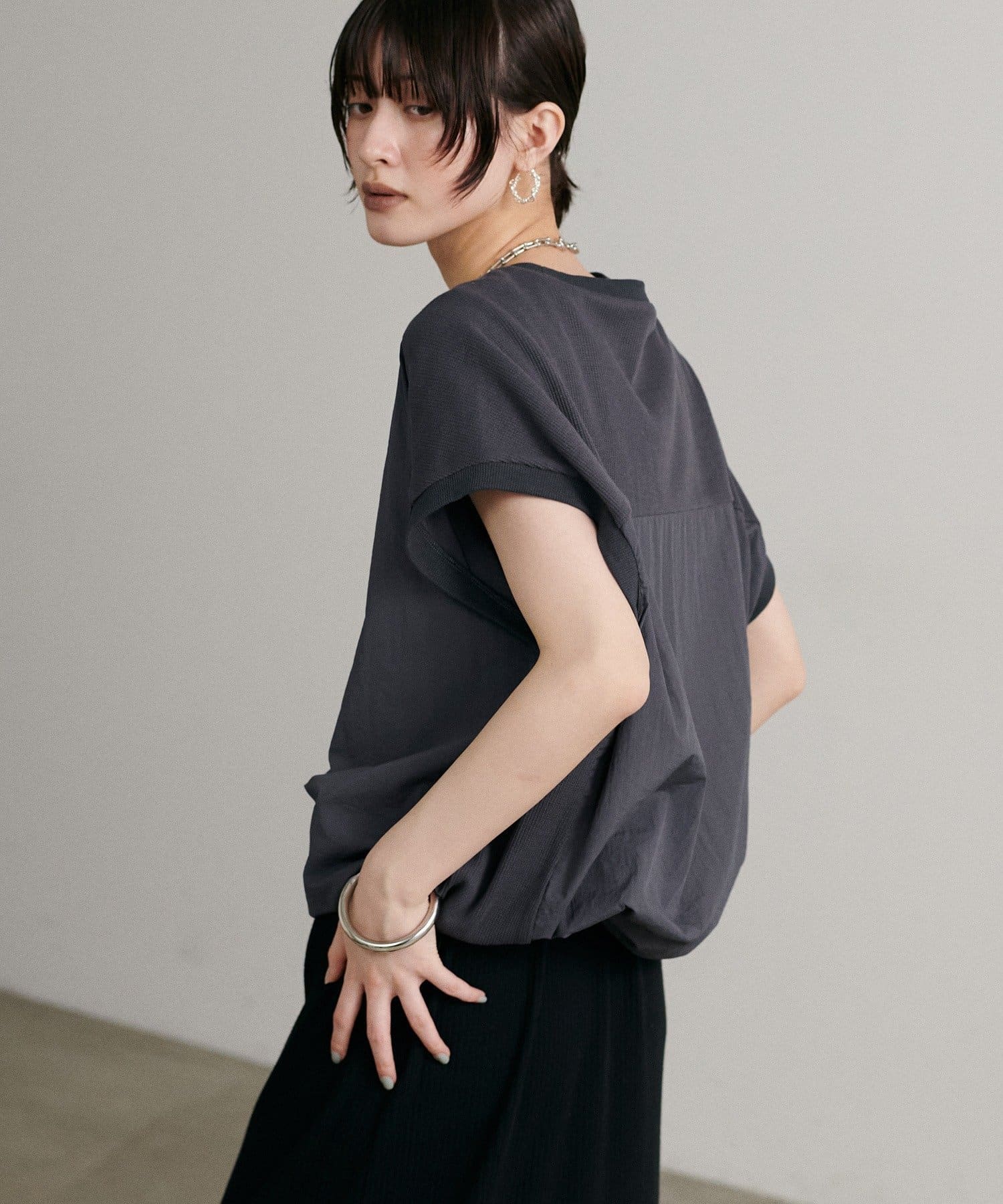 LARUTA(ラルータ) ワッフル×ナイロンショルダープルオーバー