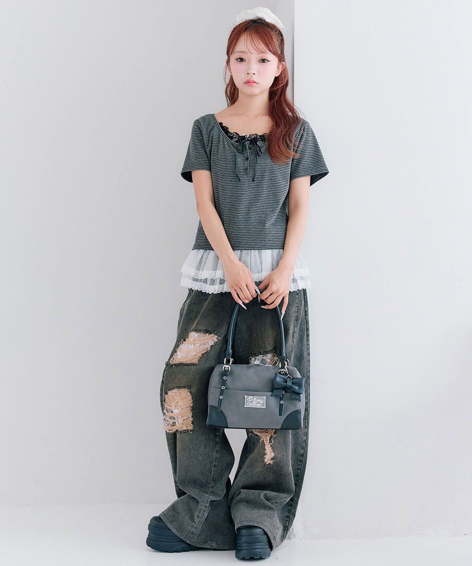 OLIVE des OLIVE(オリーブ デ オリーブ) レイヤード風ヘンリーネックシャツ