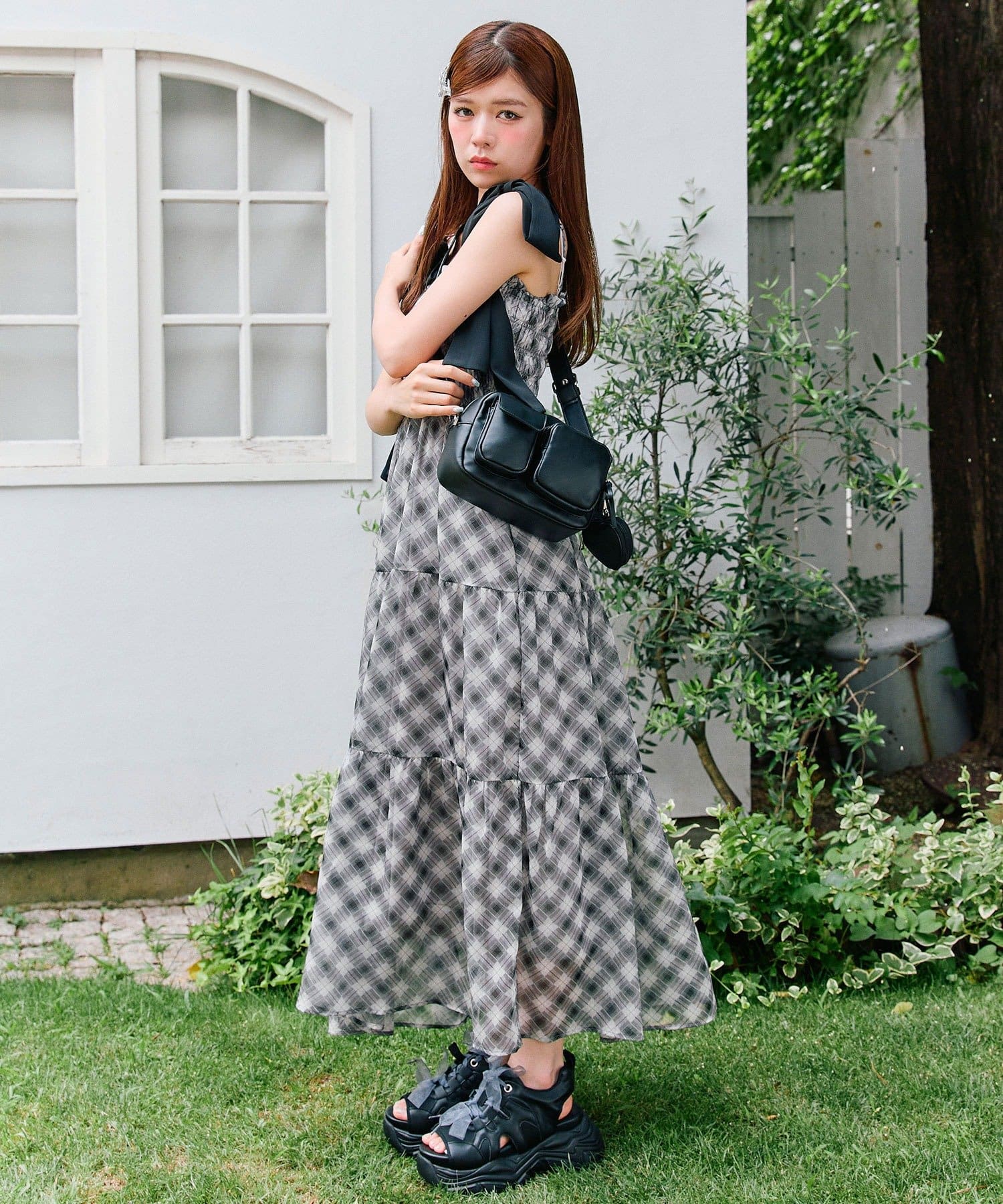 OLIVE des OLIVE(オリーブ デ オリーブ) ティアードシャーリングワンピ