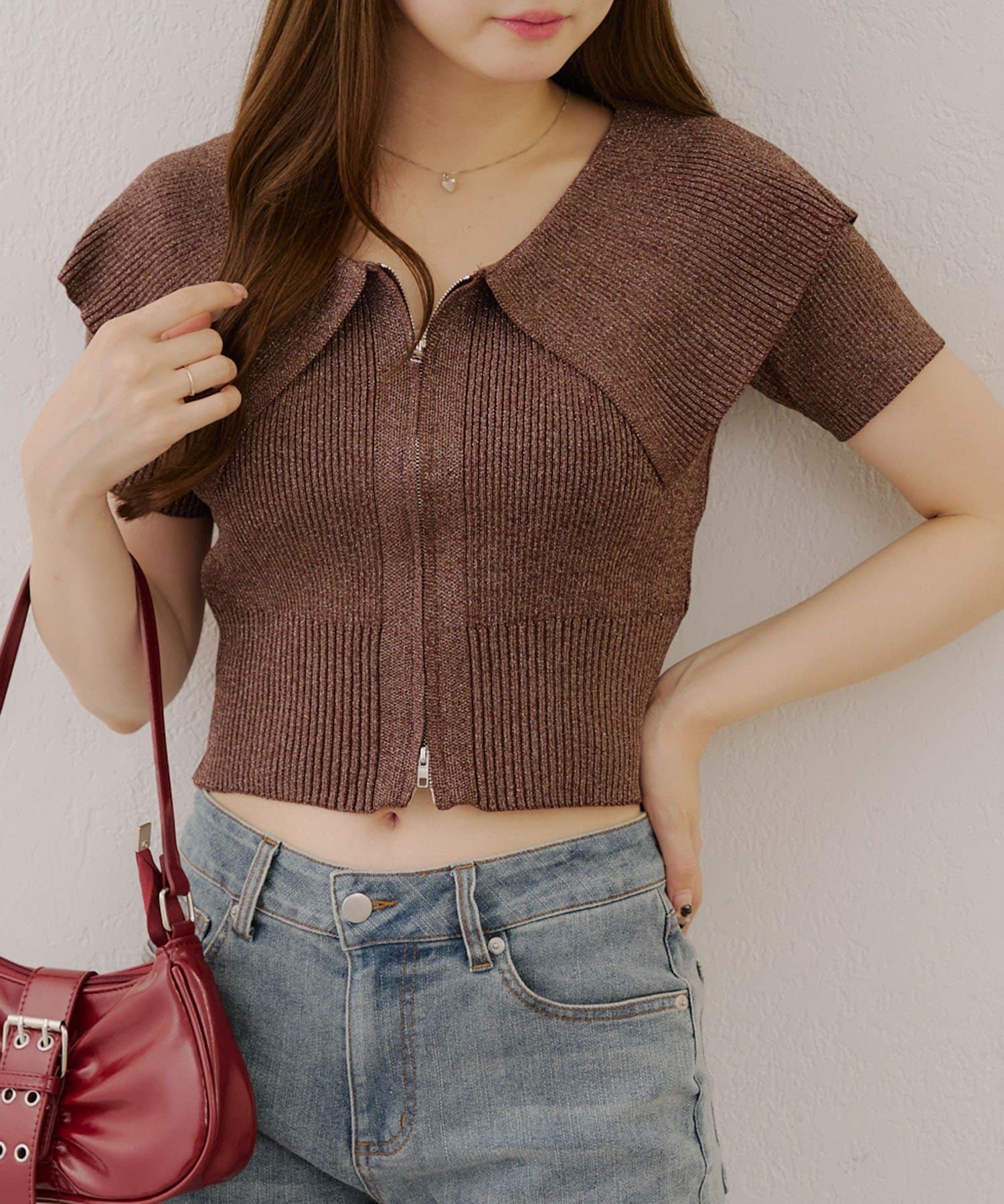 NICE CLAUP / OLIVE des OLIVE OUTLET(ナイスクラップ  / オリーブ デ オリーブ アウトレット) 【RMAF】BIG衿ZIPカーディガン