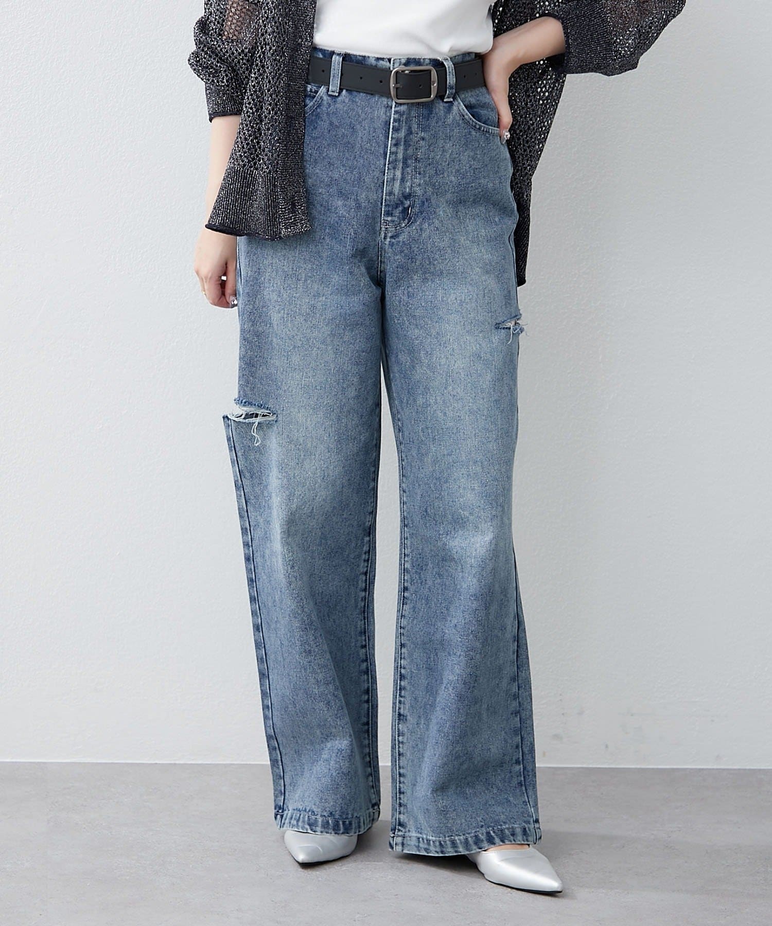 サイドダメージデニムパンツ | Remind me and forever(リマインドミー