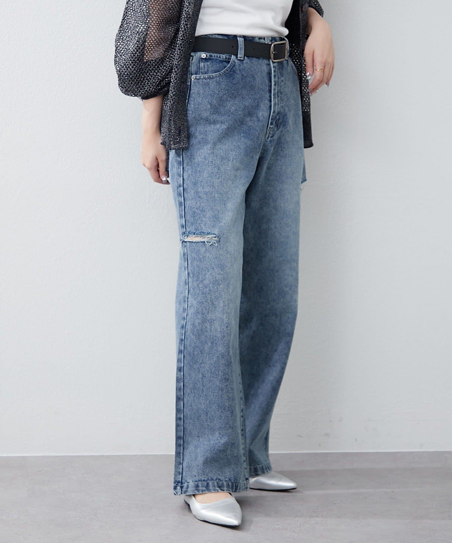 サイドダメージデニムパンツ | Remind me and forever(リマインドミー