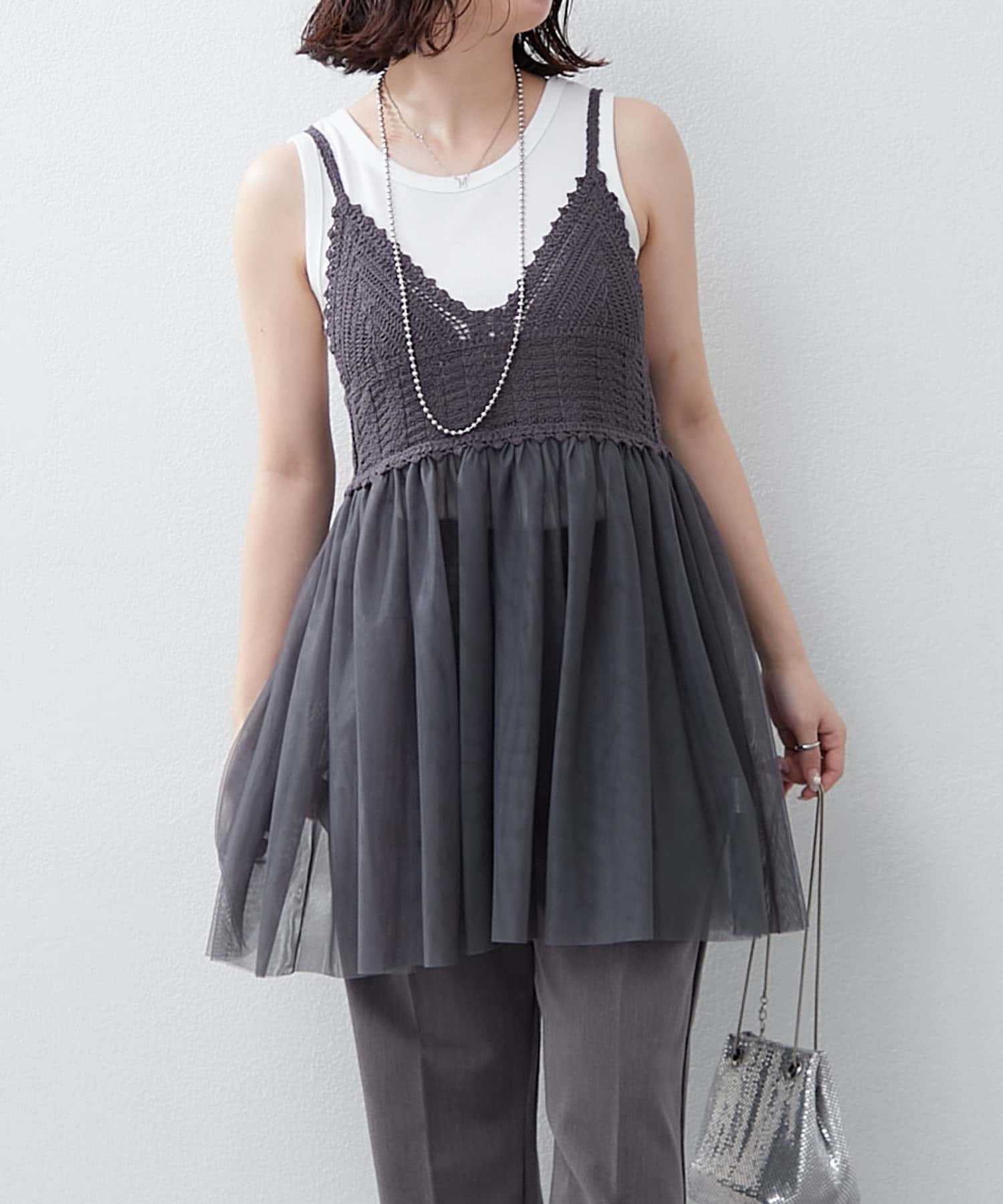 NICE CLAUP / OLIVE des OLIVE OUTLET(ナイスクラップ  / オリーブ デ オリーブ アウトレット) かぎ針×チュールチュニック