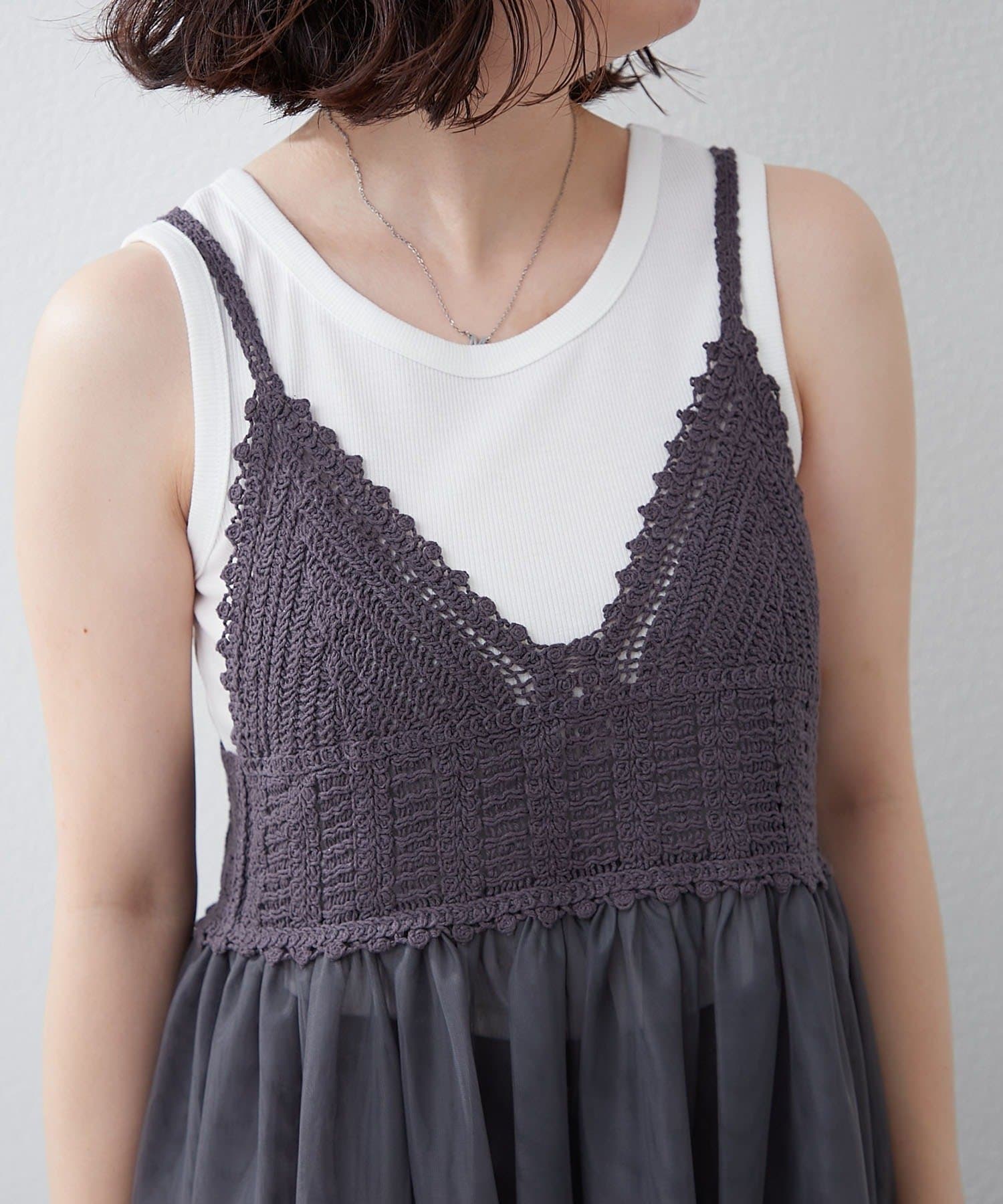 NICE CLAUP / OLIVE des OLIVE OUTLET(ナイスクラップ  / オリーブ デ オリーブ アウトレット) かぎ針×チュールチュニック