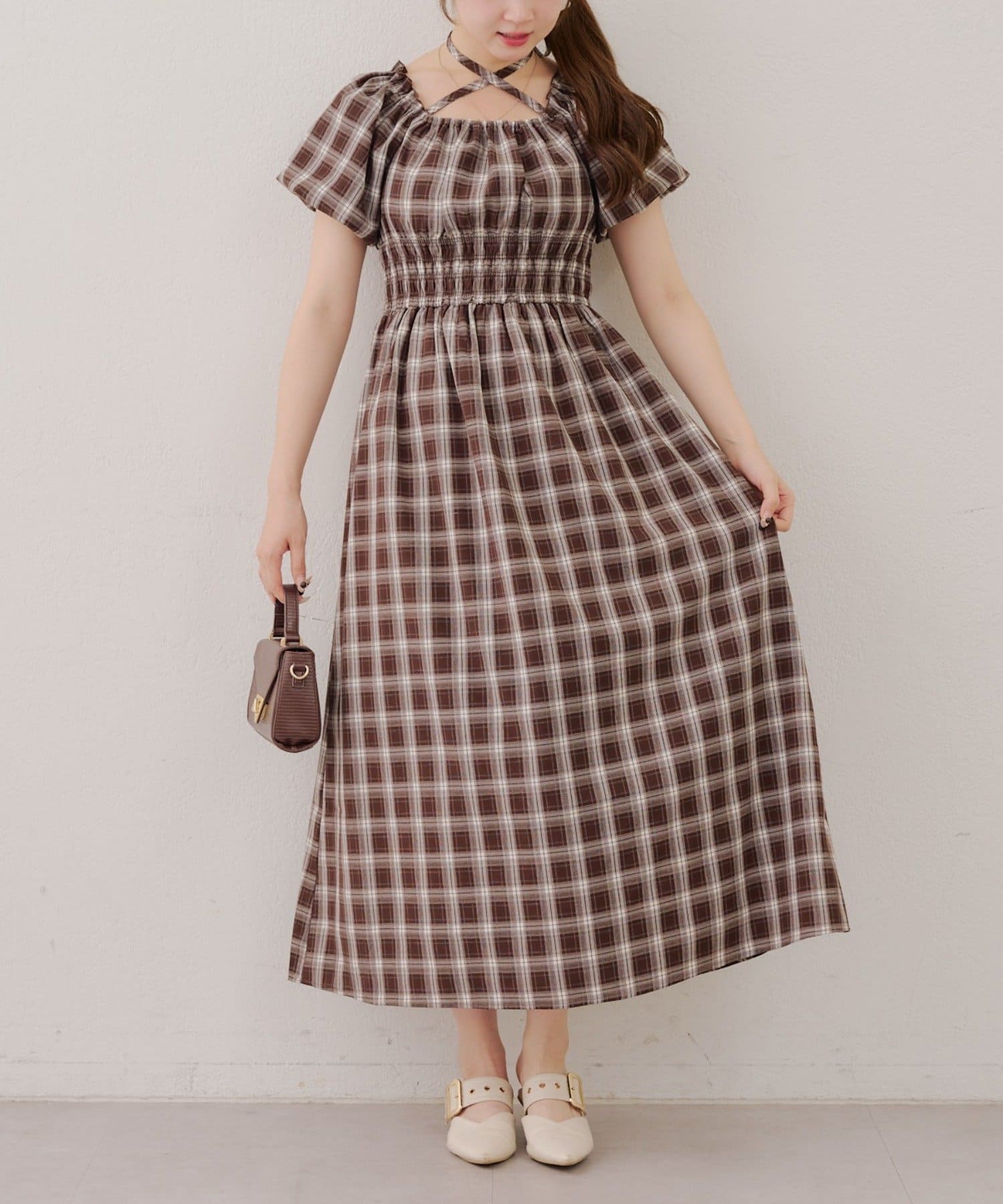 NICE CLAUP / OLIVE des OLIVE OUTLET(ナイスクラップ  / オリーブ デ オリーブ アウトレット) 【RMAF】ホルター付き袖バルーンワンピ