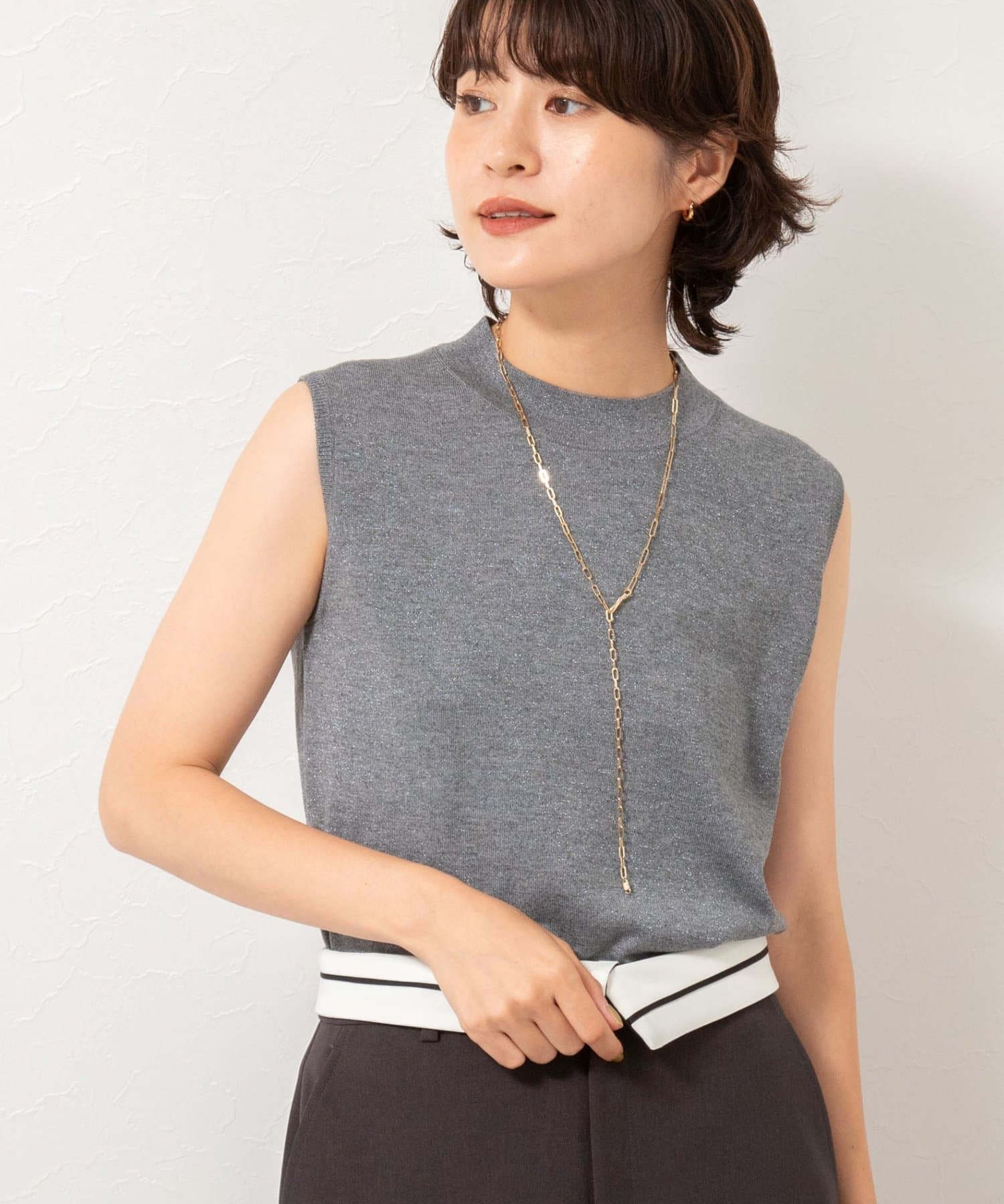 NOLLEY'S(ノーリーズ) 《アンサンブル対応》《手洗い可能》W混ラメハイネックプルオーバーニット