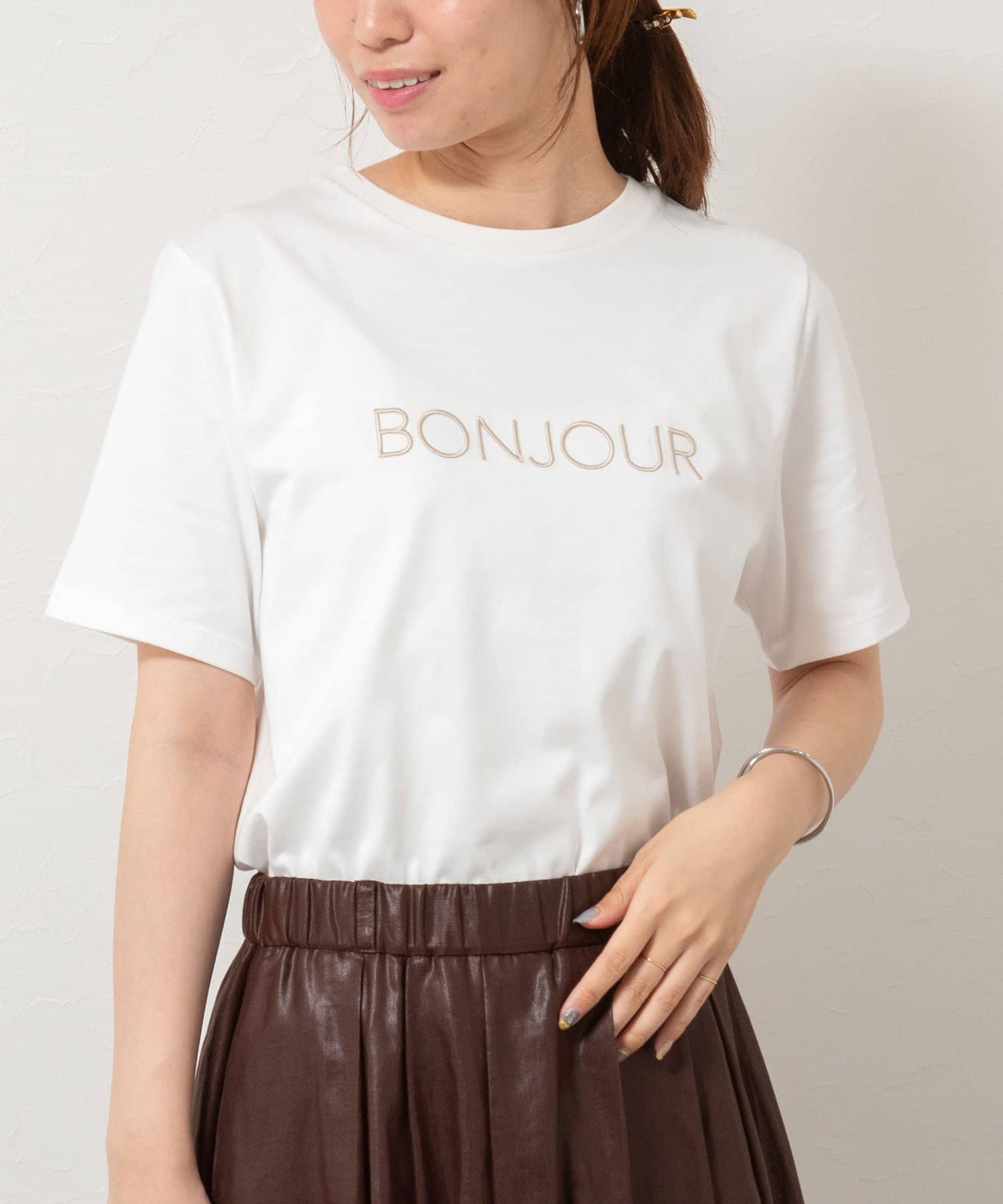 NOLLEY'S(ノーリーズ) BONJOUR刺繍Tシャツ