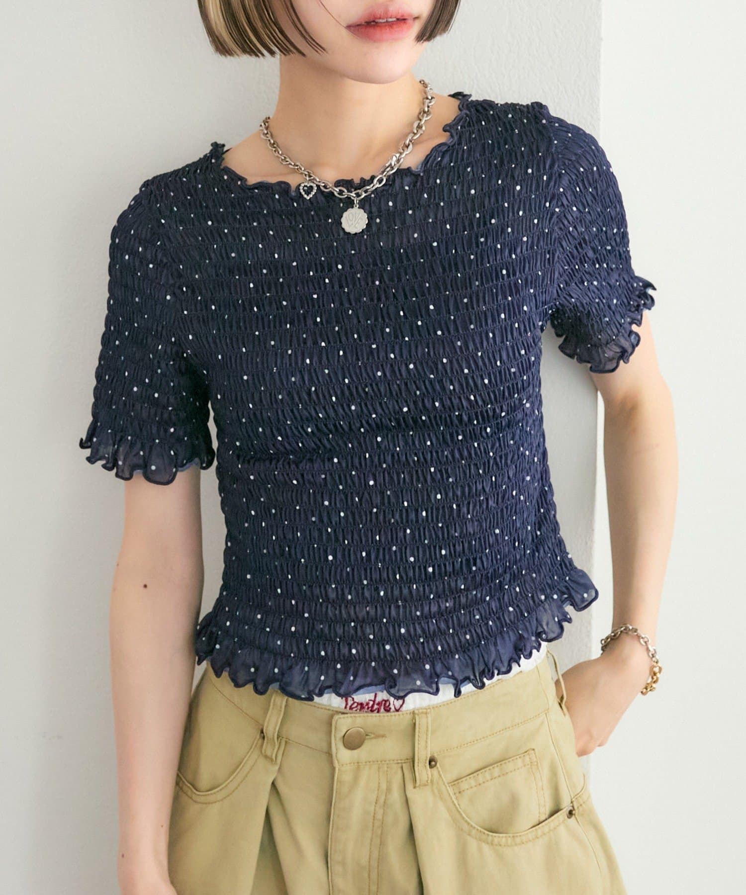 w closet(ダブルクローゼット) 【25AW】シャーリング柄アソートT