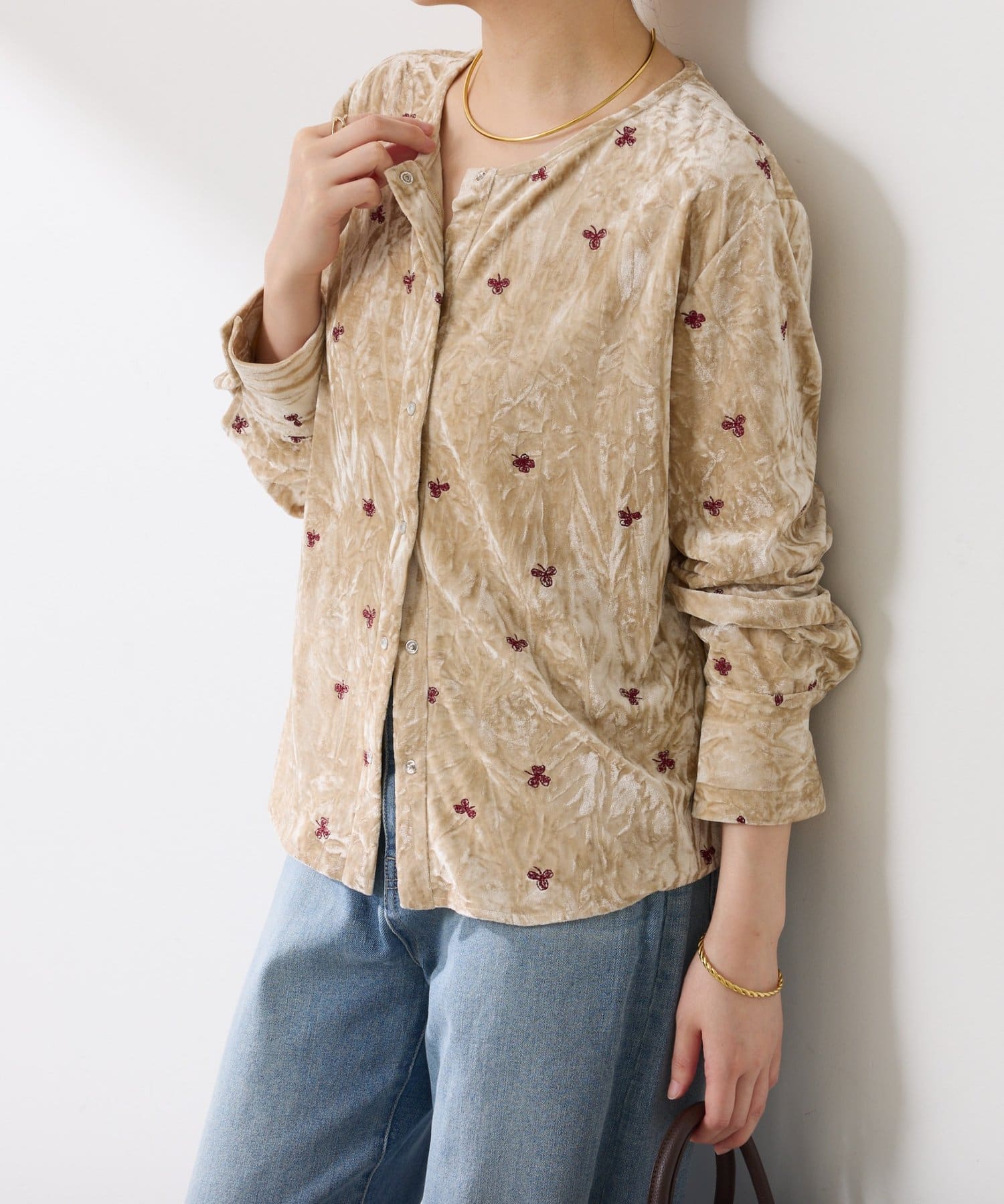 未使用　COLLAGE GALLARDAGALANTE  ベロアカットソー カセット服】刺繍ベロアカットソー | COLLAGE GALLARDAGALANTE