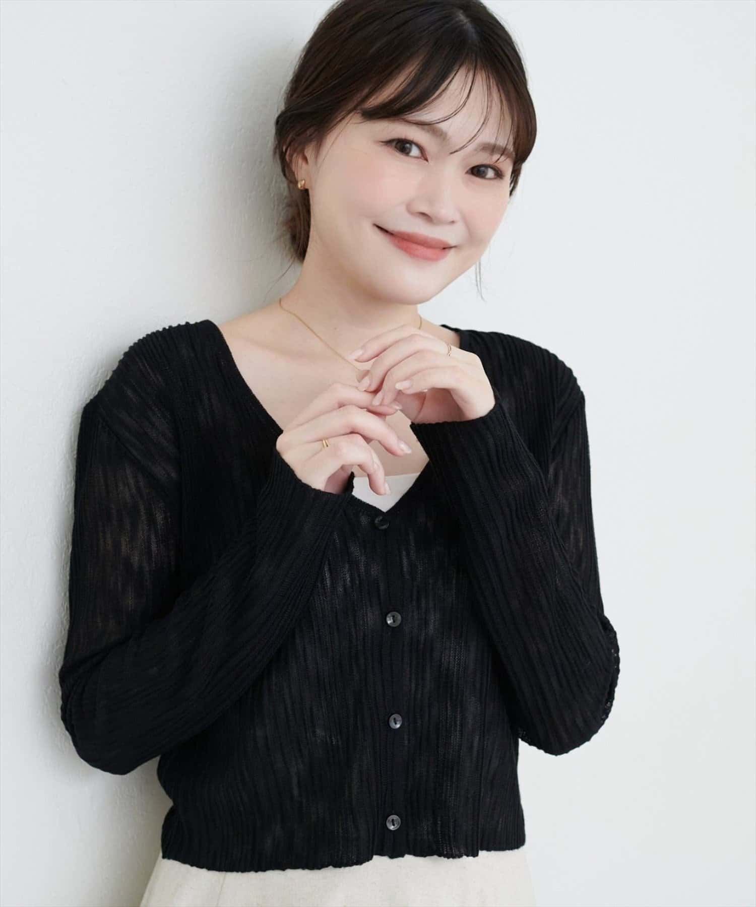 natural couture(ナチュラルクチュール) 針抜きリブVネックシアーカーディガン