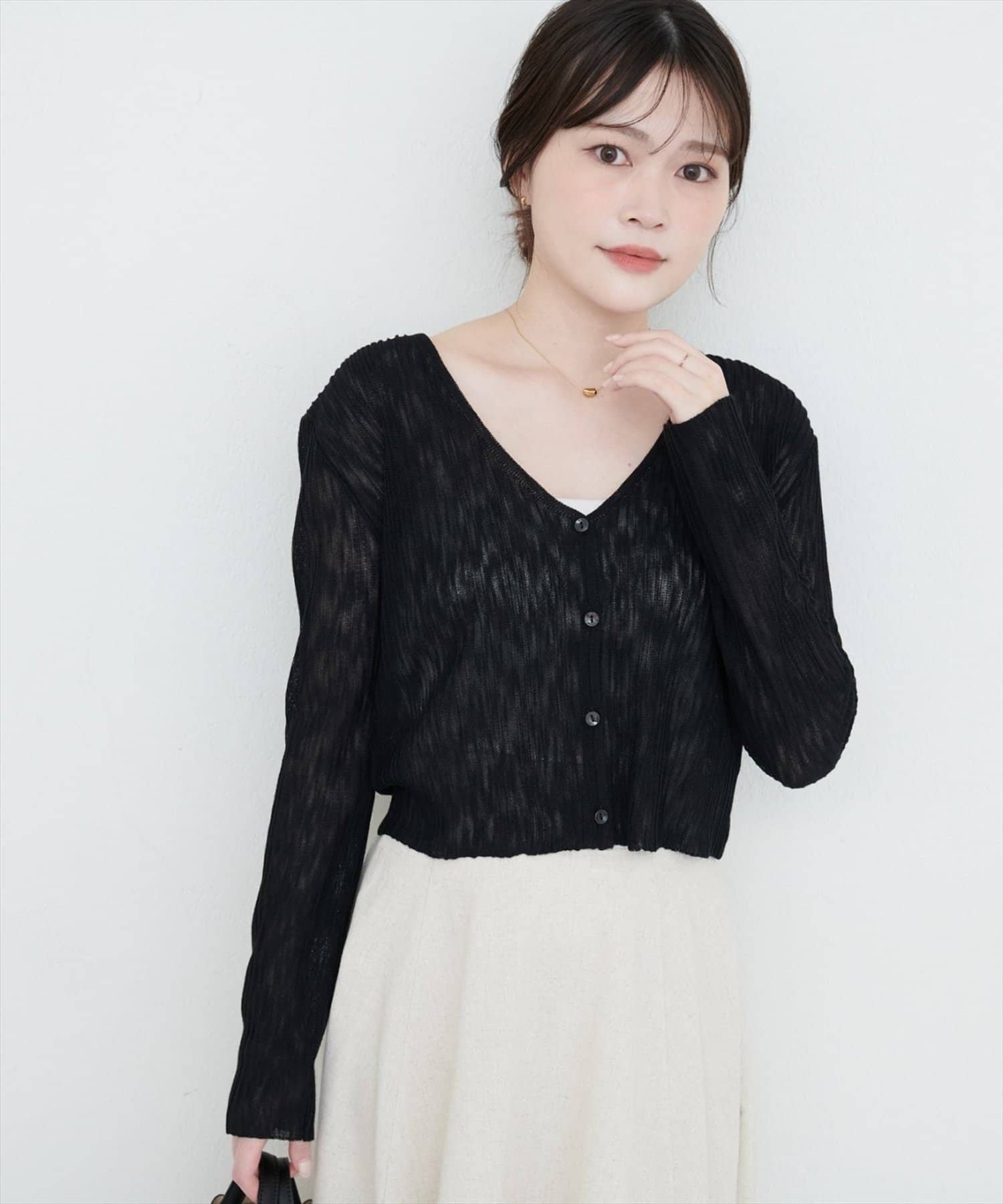 natural couture(ナチュラルクチュール) 針抜きリブVネックシアーカーディガン