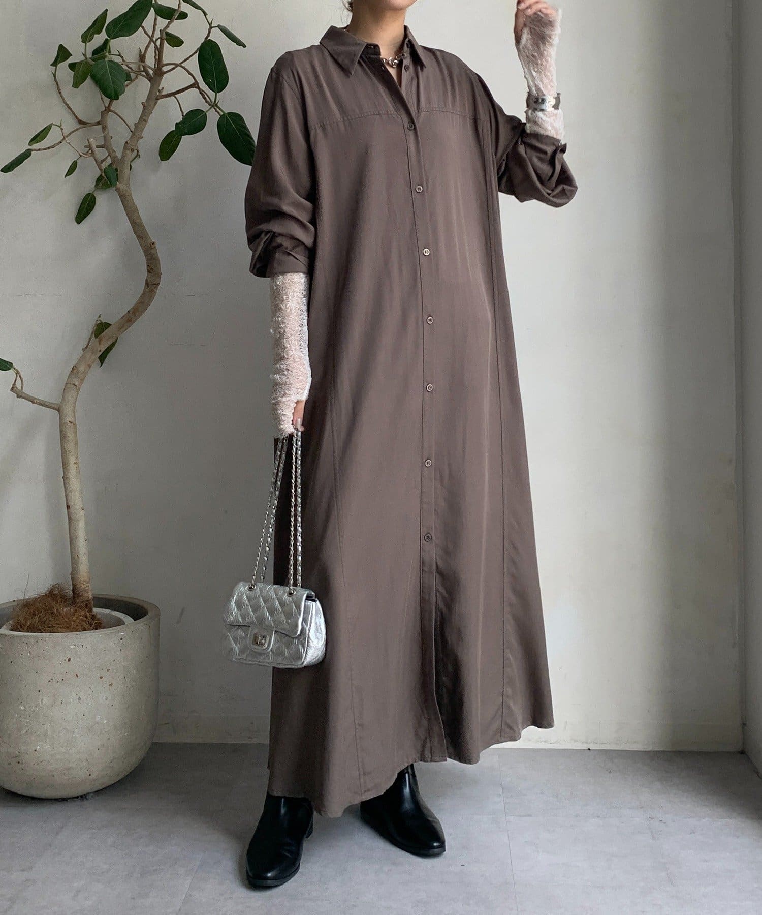TWILL ツウィル ボリュームスリーブAラインワンピース