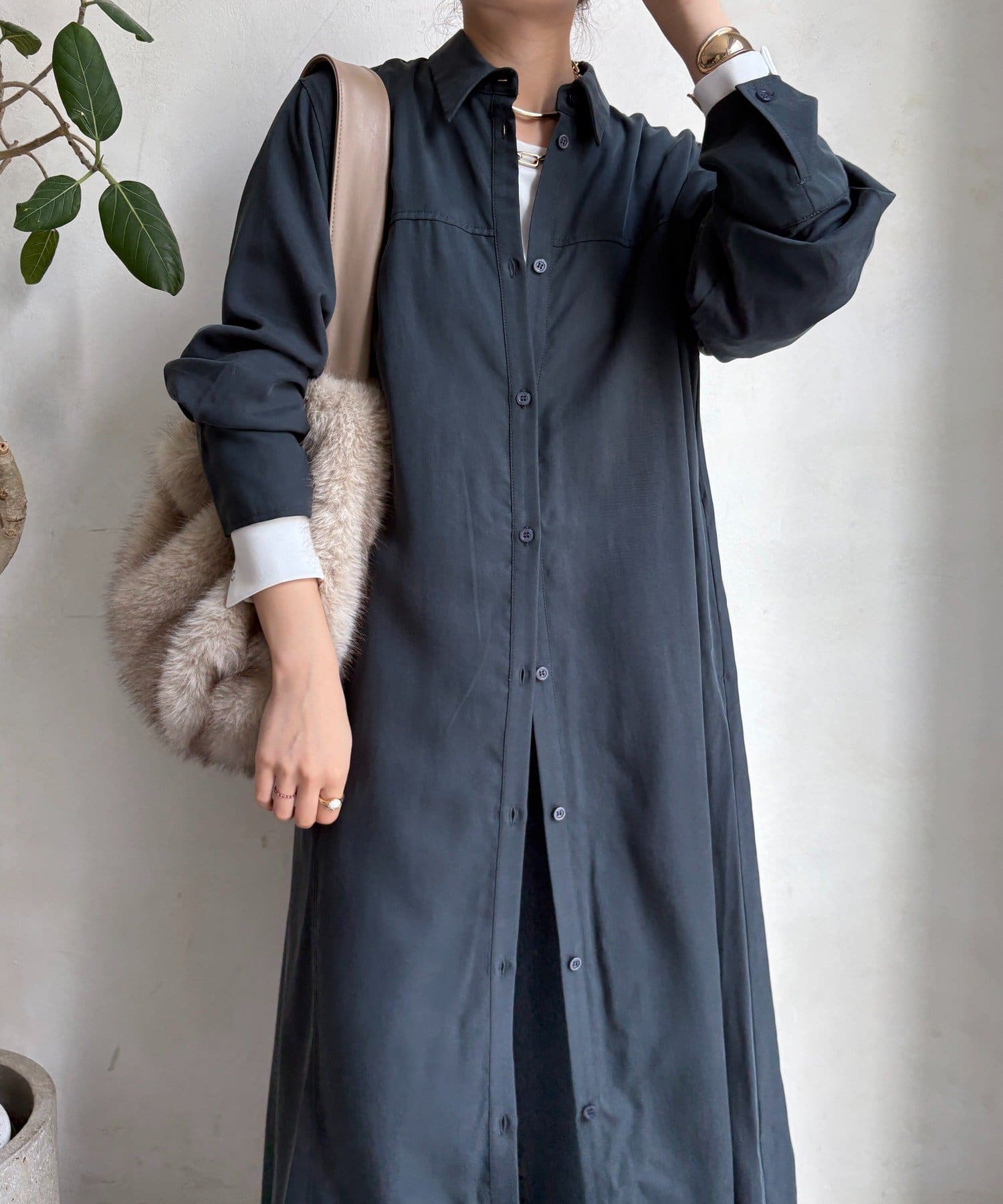 DOUDOU(ドゥドゥ) リヨセルツイルロングシャツワンピース