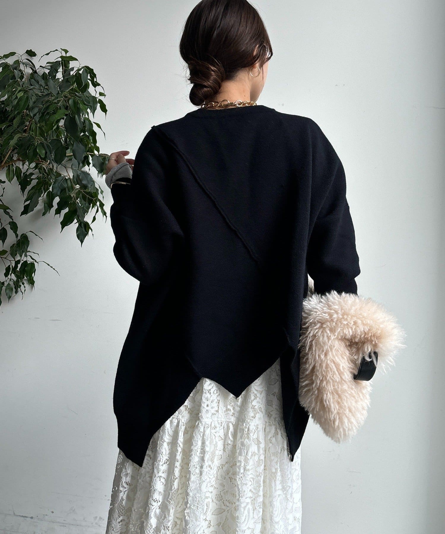 DOUDOU(ドゥドゥ) 【WEB限定】ステッチアシメドルマンニット