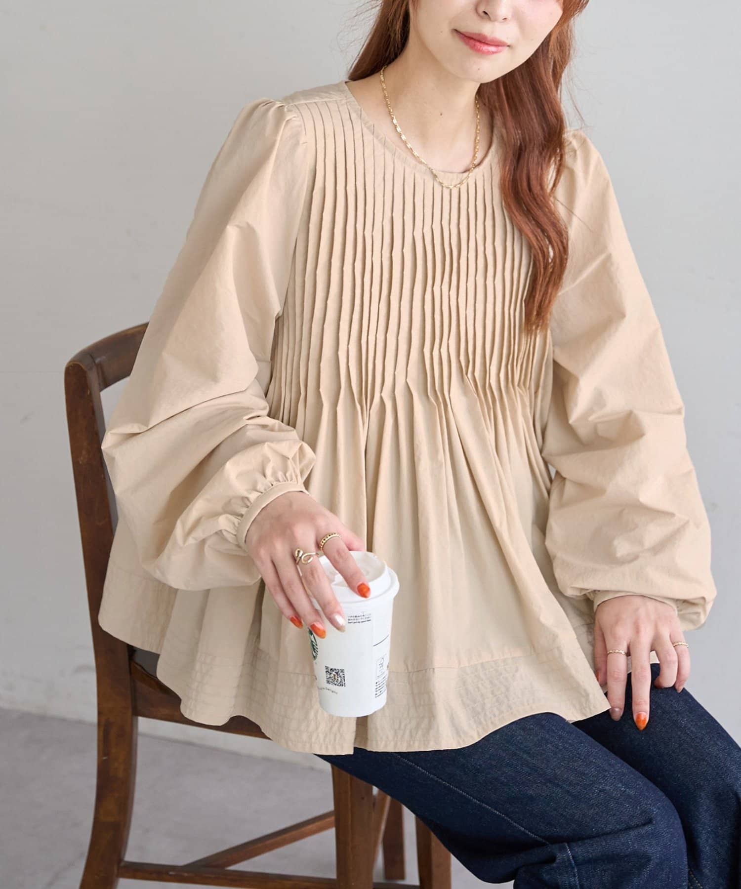 DISCOAT(ディスコート) ピンタックペプラムブラウス