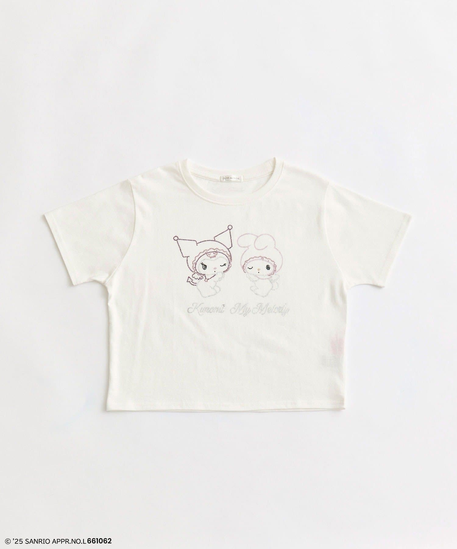 さりげないキラキラが映えるTシャツ■デザイン・きらきらしたマイメロディとクロミのラインストーンが施され、存在感抜群なTシャツ。・短め丈でどんなボトムにも合わせやすく、インせずに着てももたつかずすっきり