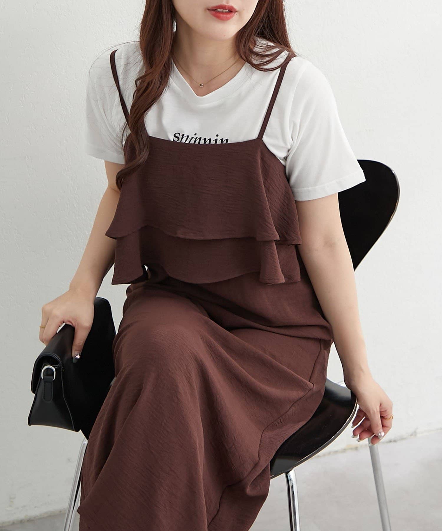 Remind me and forever(リマインドミーアンドフォーエバー) 【2枚SET】フリルキャミワンピース+ロゴTシャツ