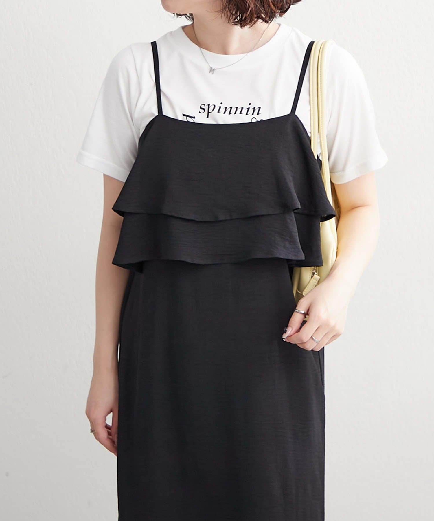 Remind me and forever(リマインドミーアンドフォーエバー) 【2枚SET】フリルキャミワンピース+ロゴTシャツ
