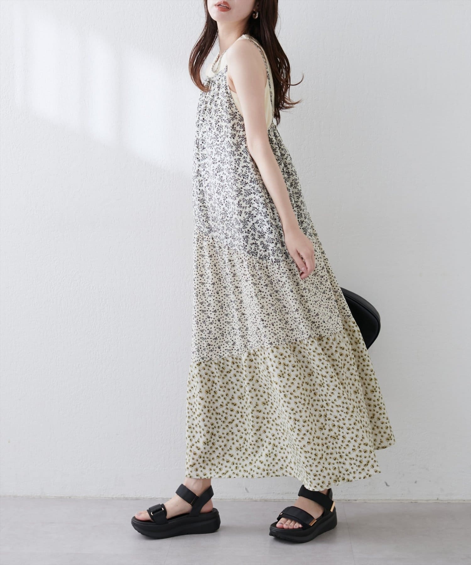 natural couture(ナチュラルクチュール) 【WEB限定】プレイフルパッチワークティアードキャミワンピース