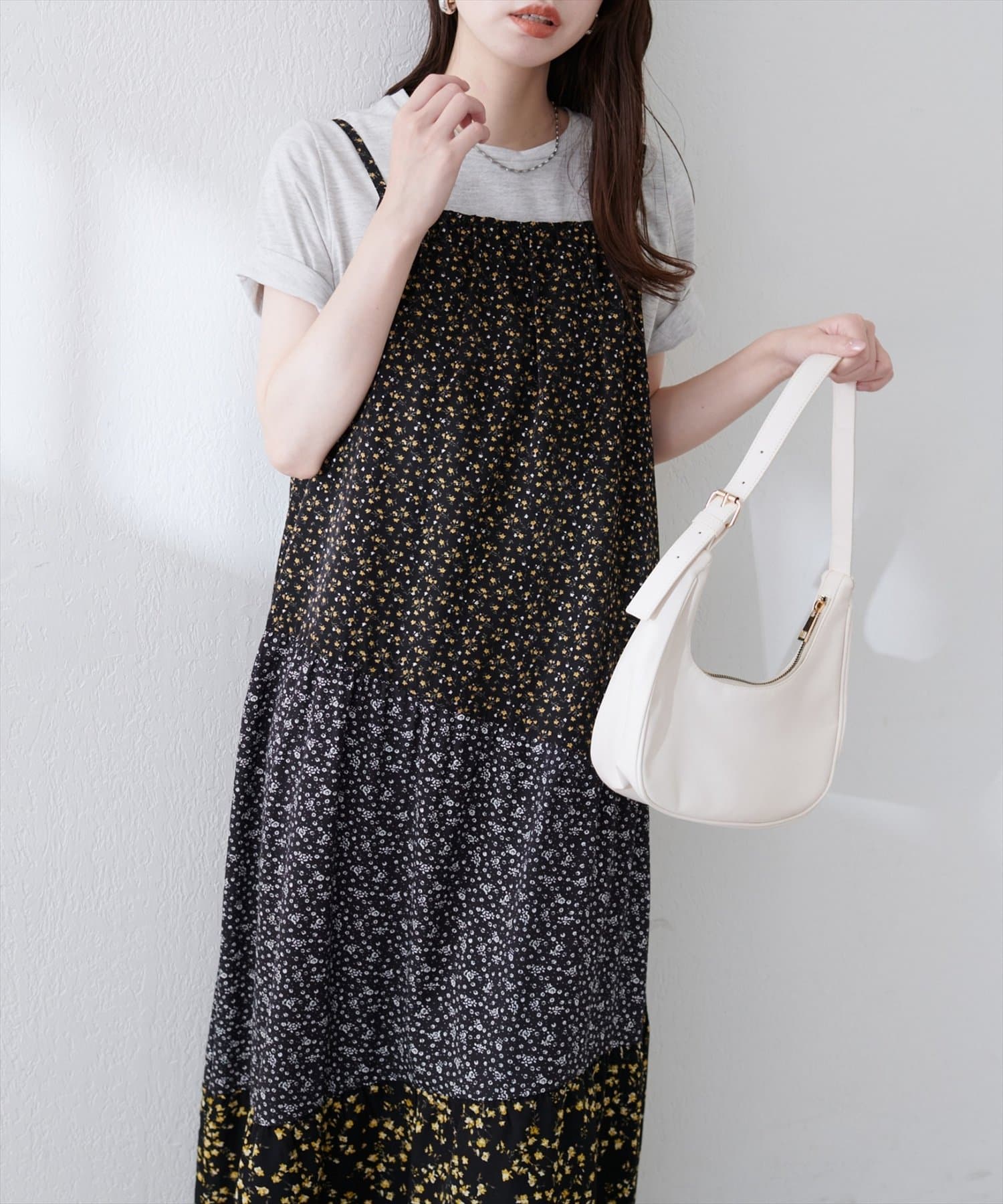 natural couture(ナチュラルクチュール) 【WEB限定】プレイフルパッチワークティアードキャミワンピース