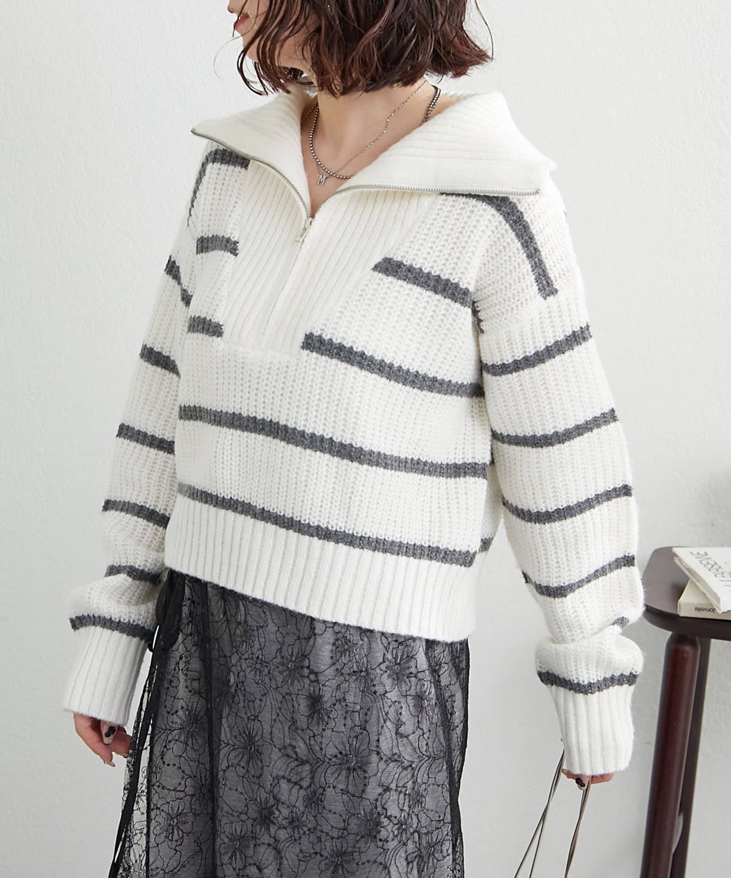 NICE CLAUP / OLIVE des OLIVE OUTLET(ナイスクラップ  / オリーブ デ オリーブ アウトレット) 【RMAF】ハーフZIPニット