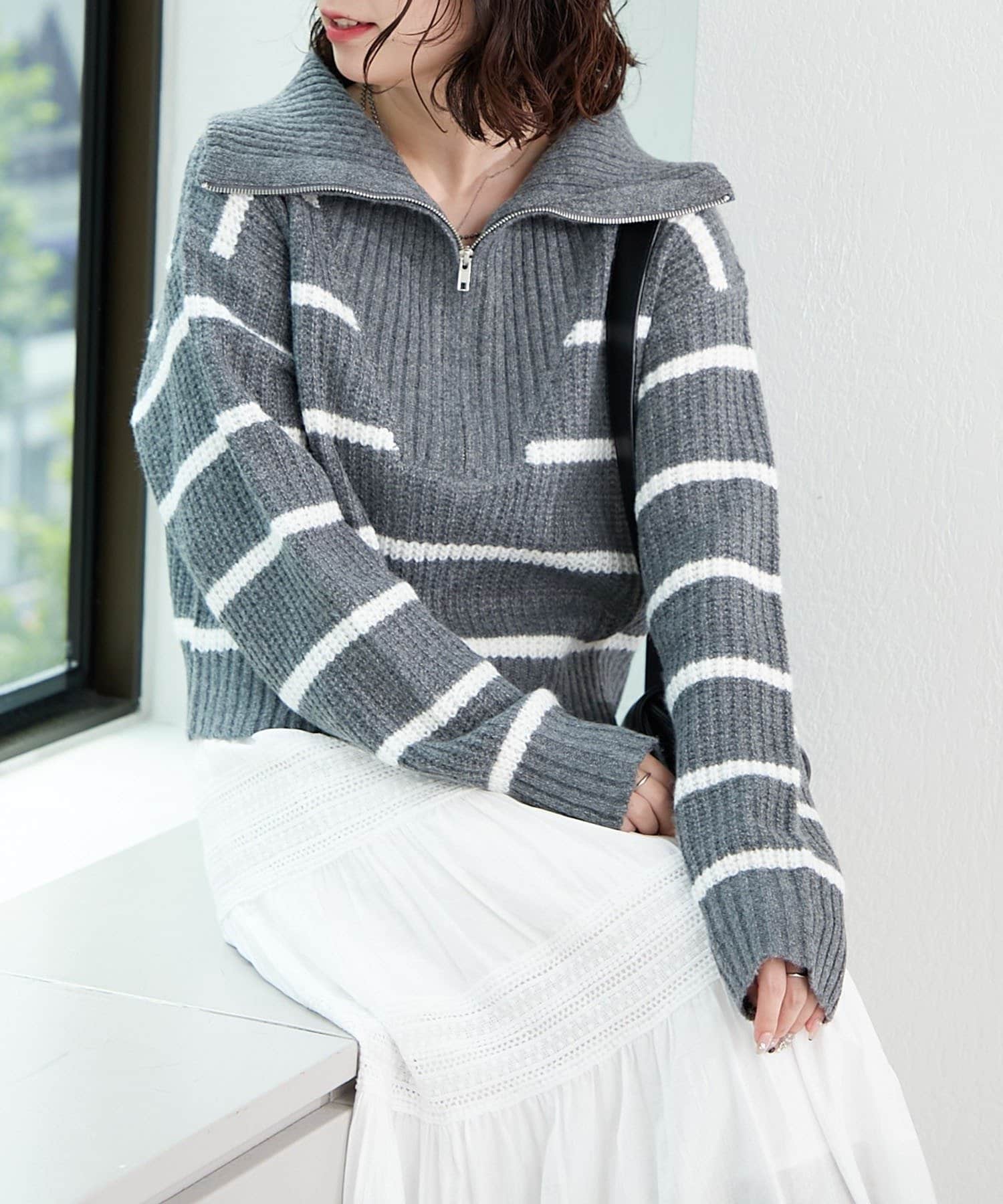 NICE CLAUP / OLIVE des OLIVE OUTLET(ナイスクラップ  / オリーブ デ オリーブ アウトレット) 【RMAF】ハーフZIPニット