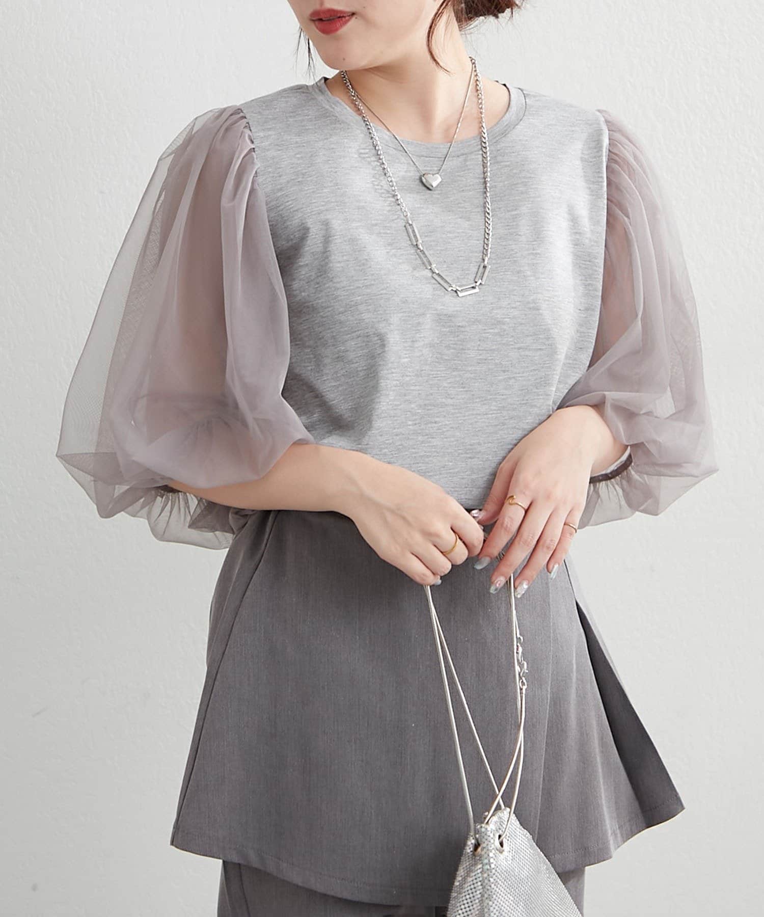NICE CLAUP / OLIVE des OLIVE OUTLET(ナイスクラップ  / オリーブ デ オリーブ アウトレット) 【RMAF】袖チュールTシャツ