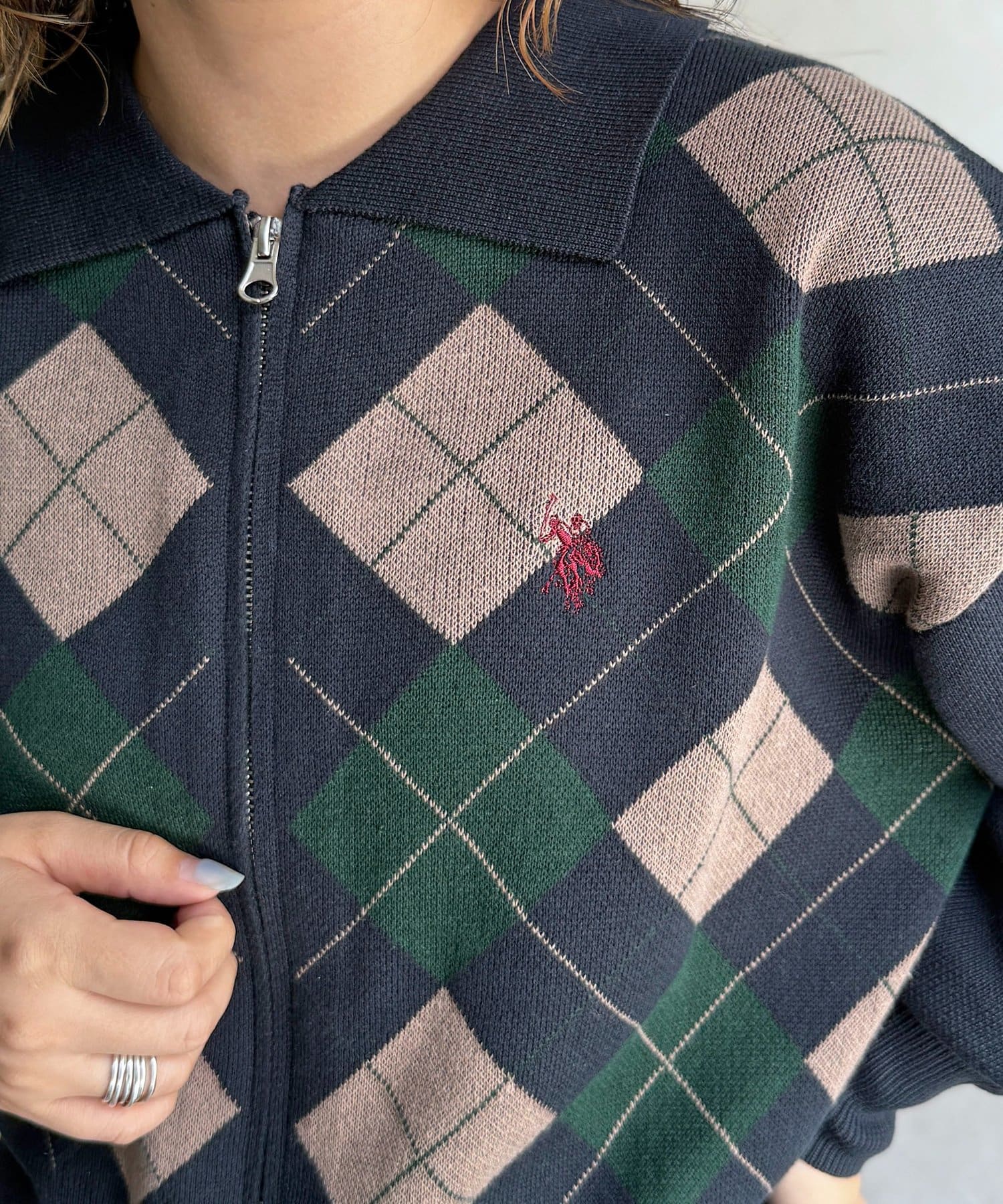 CPCM(シーピーシーエム) 【U.S. POLO ASSN.】襟付きジップカーディガン