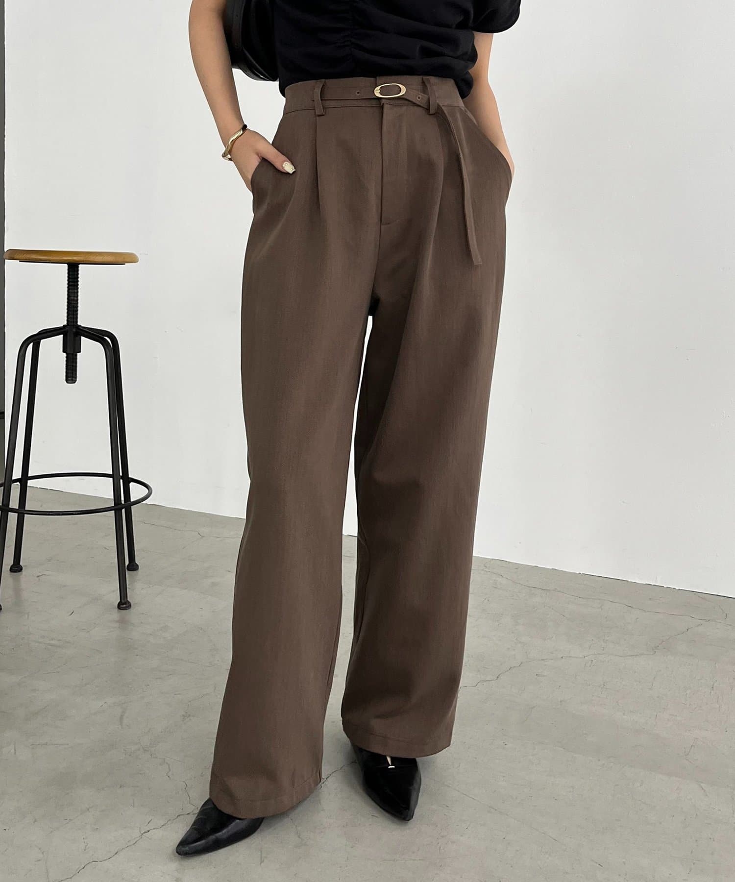 CAPRICIEUX LE'MAGE(カプリシュレマージュ) ベルト付ツイルパンツ