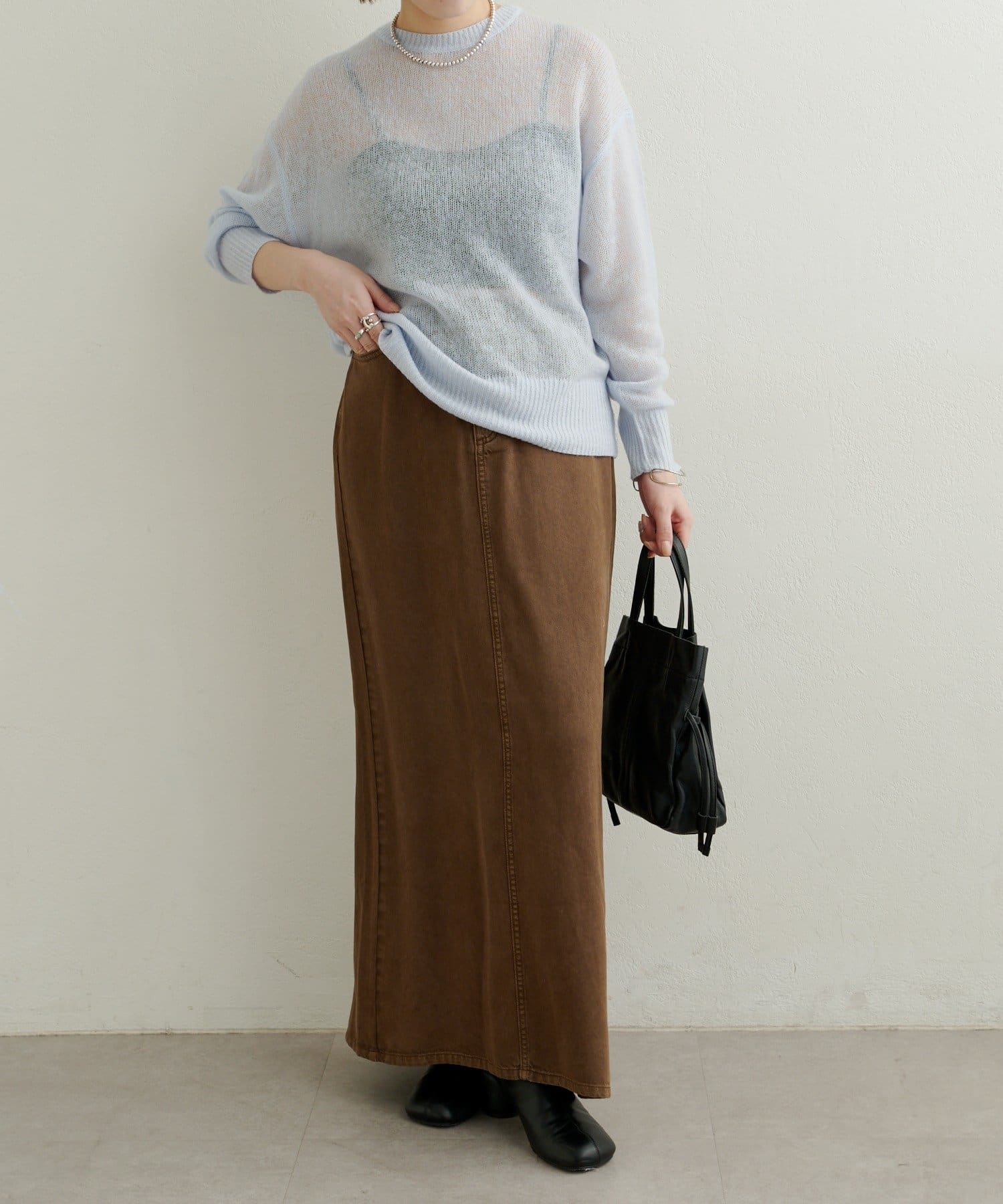 Omekashi(オメカシ) 【新色追加/ベージュ、ブルー】シアーニットプルオーバー