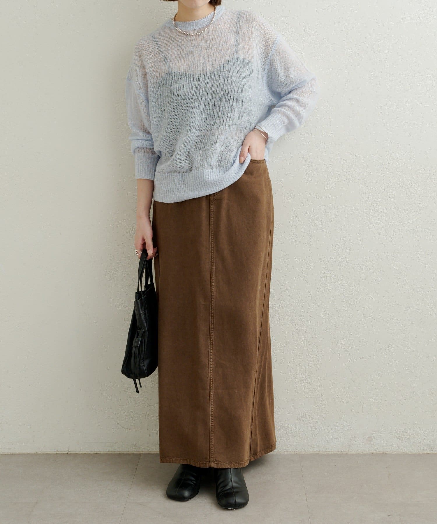 Omekashi(オメカシ) 【新色追加/ベージュ、ブルー】シアーニットプルオーバー