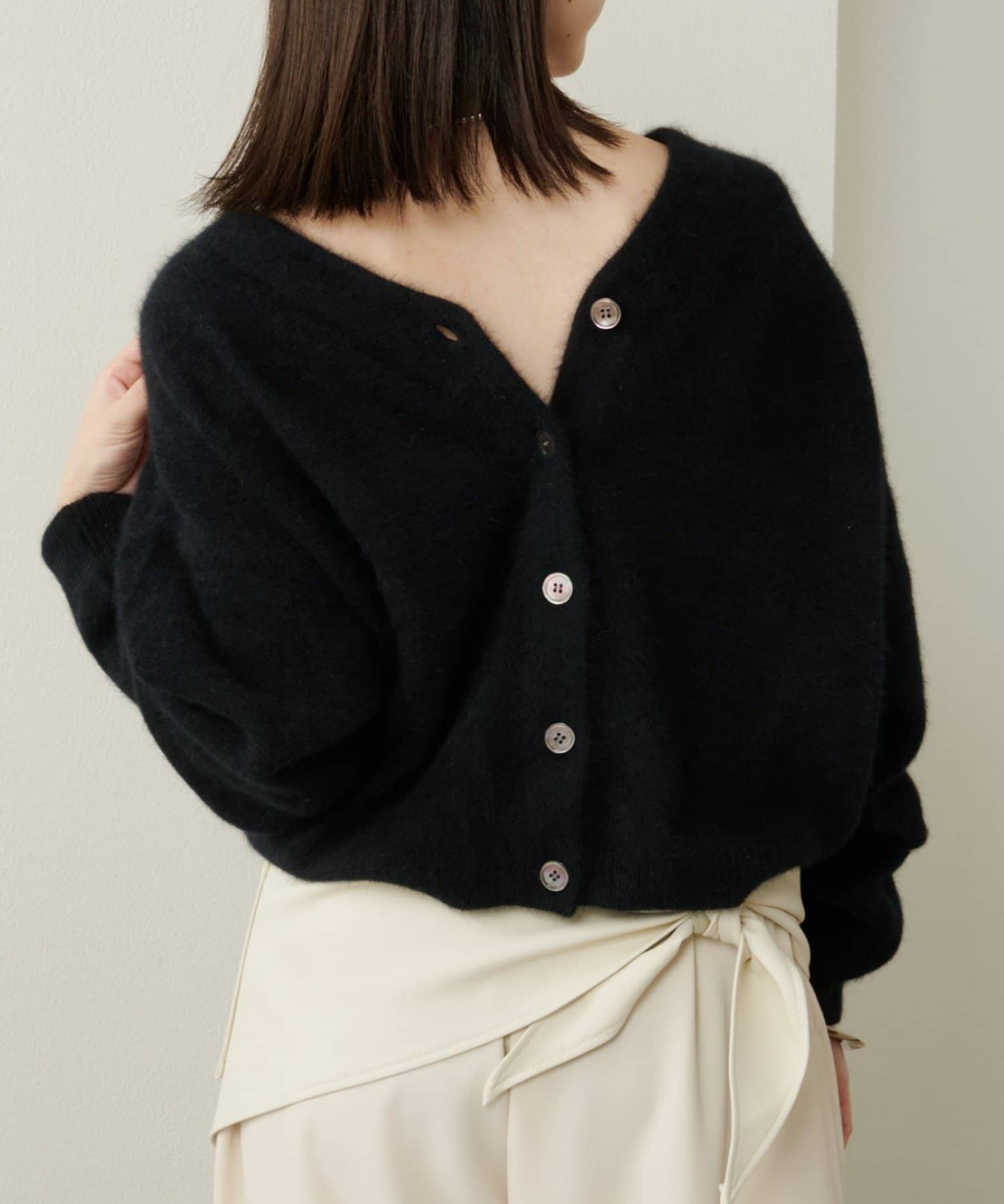 新品未使用omekashi♡ファーカシミヤ2WAYカーディガン♡ブラック 人気アイテムが再登場！】ファーカシミヤ2WAYカーディガン