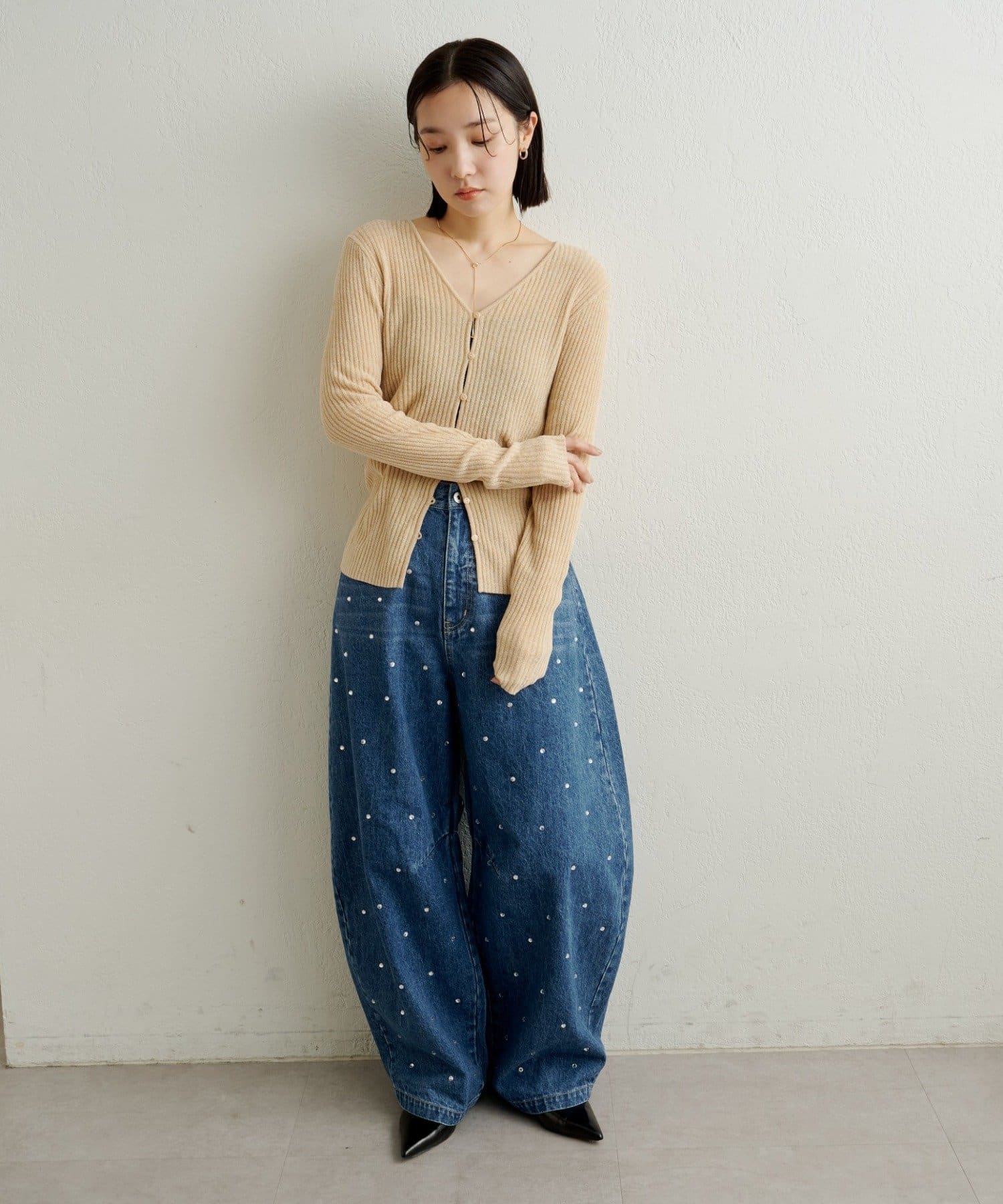 Omekashi(オメカシ) 【華奢見えニット◎】ベロアモール2WAYカーディガン