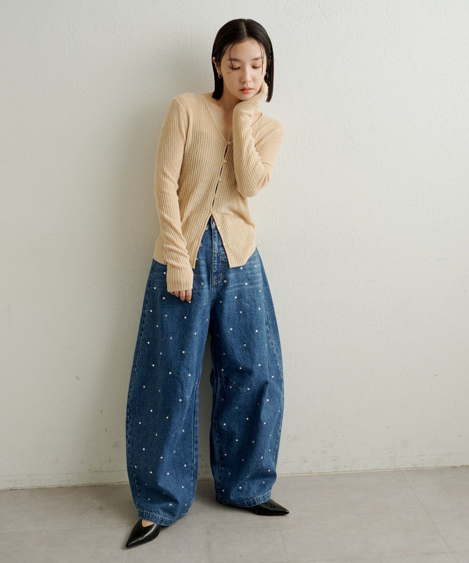 Omekashi(オメカシ) 【華奢見えニット◎】ベロアモール2WAYカーディガン