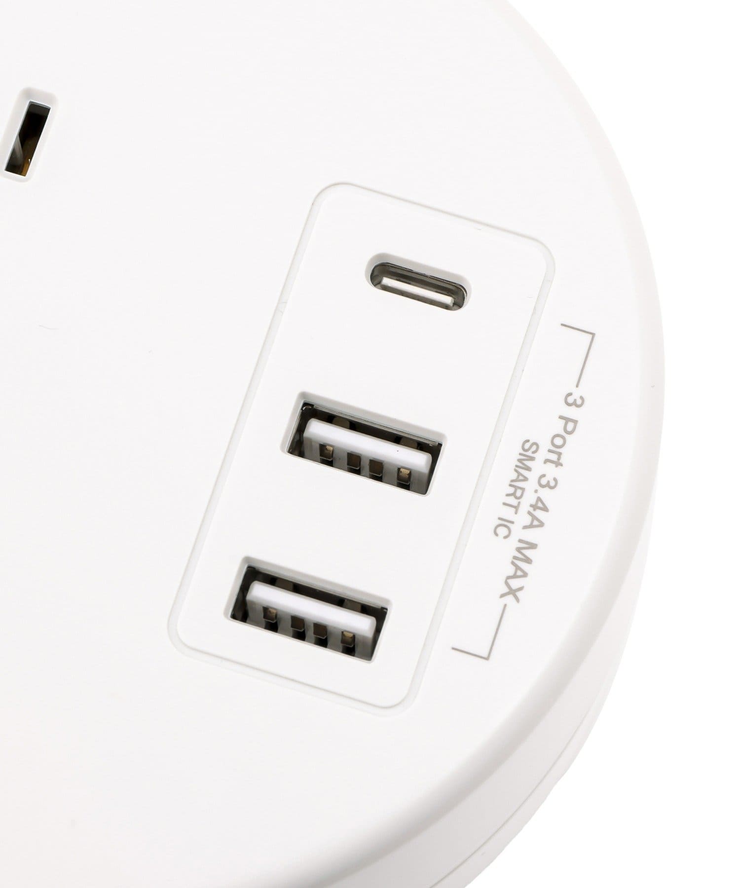 3COINS(スリーコインズ) 丸型電源タップ（AC×2/USB×1/TYPEC×1）：1ｍ