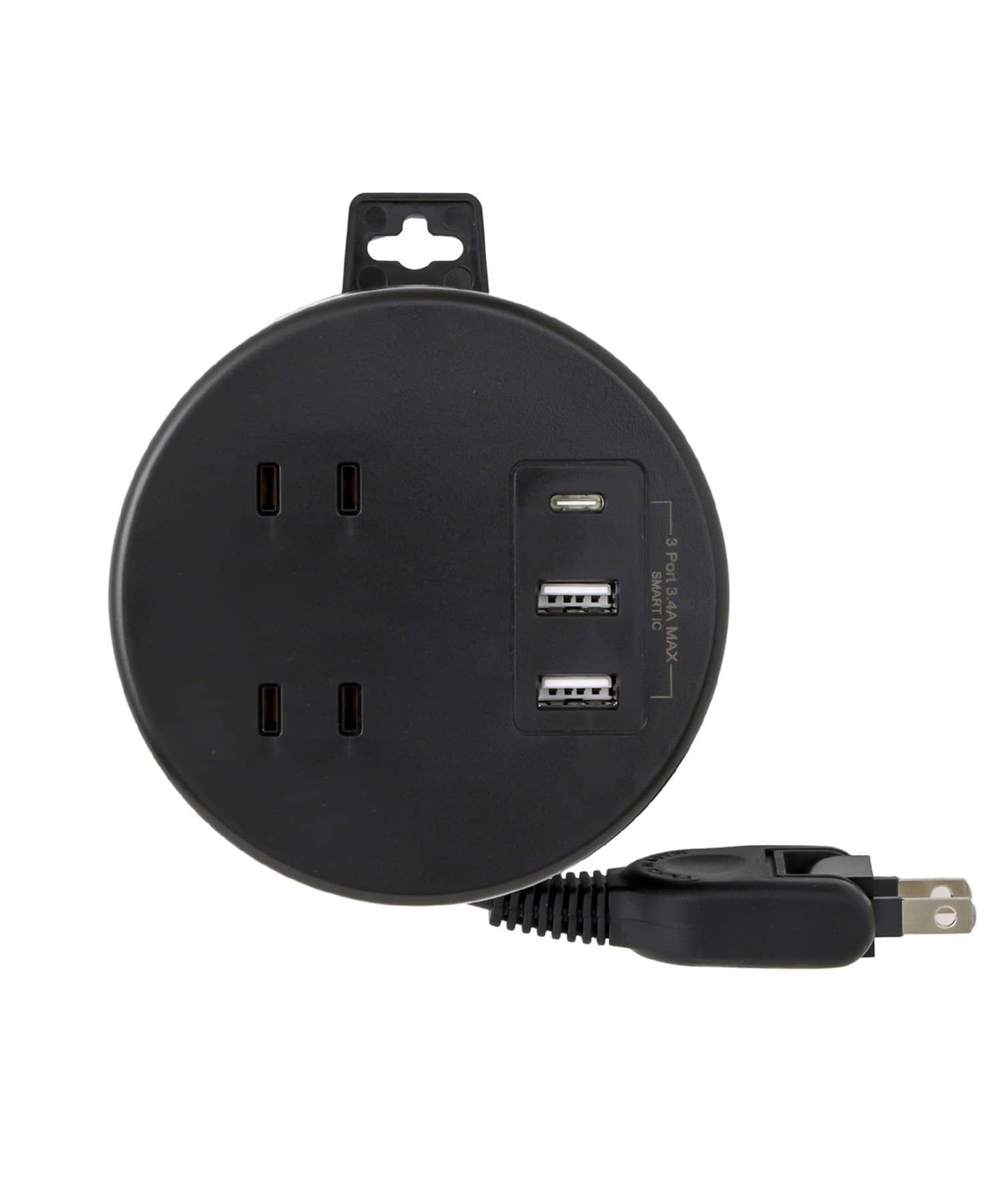 3COINS(スリーコインズ) 丸型電源タップ（AC×2/USB×2/TYPEC×1）：1ｍ