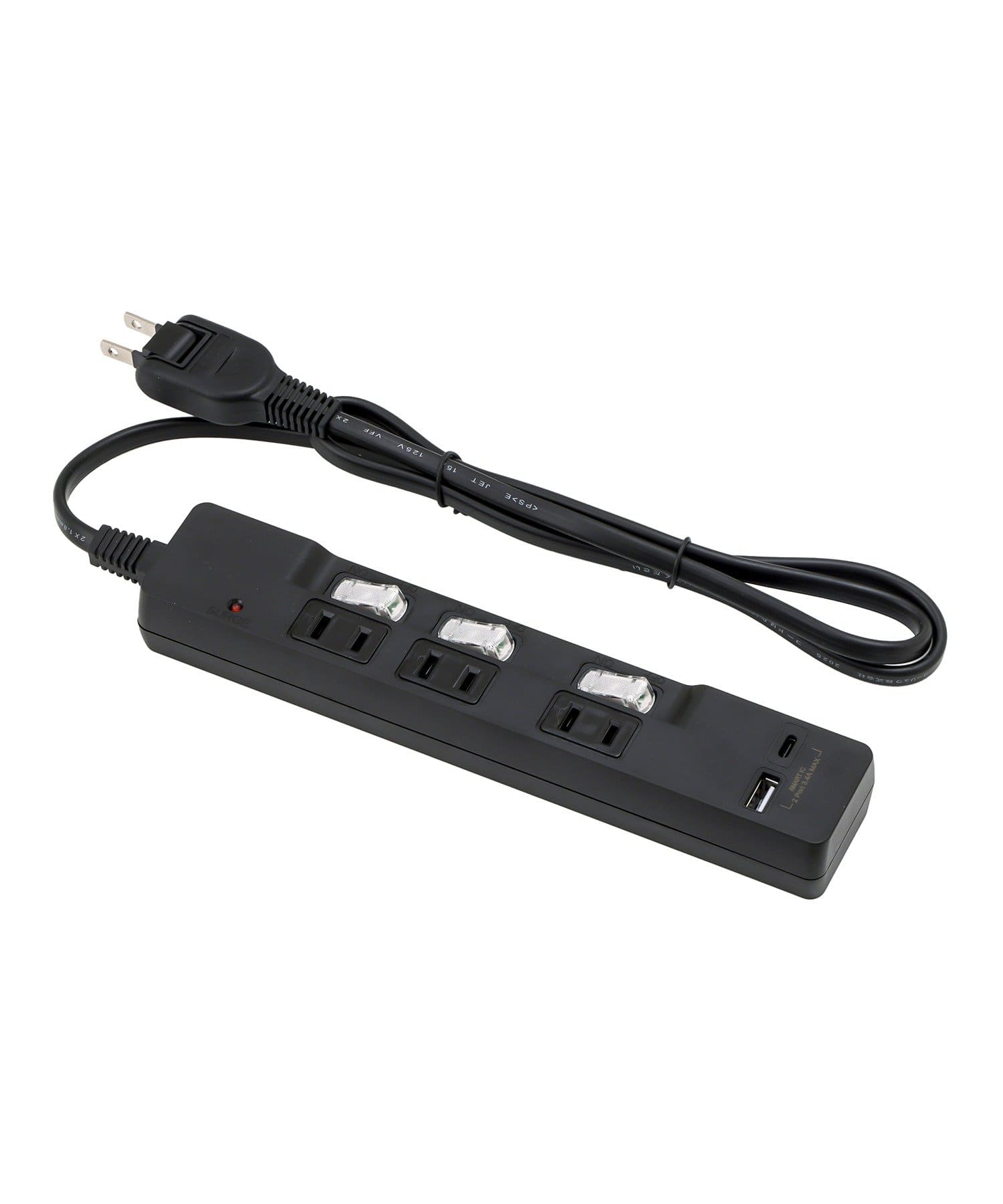 3COINS(スリーコインズ) スイッチ付き電源タップ（AC×3/USB×1/TYPEC×1）：1ｍ