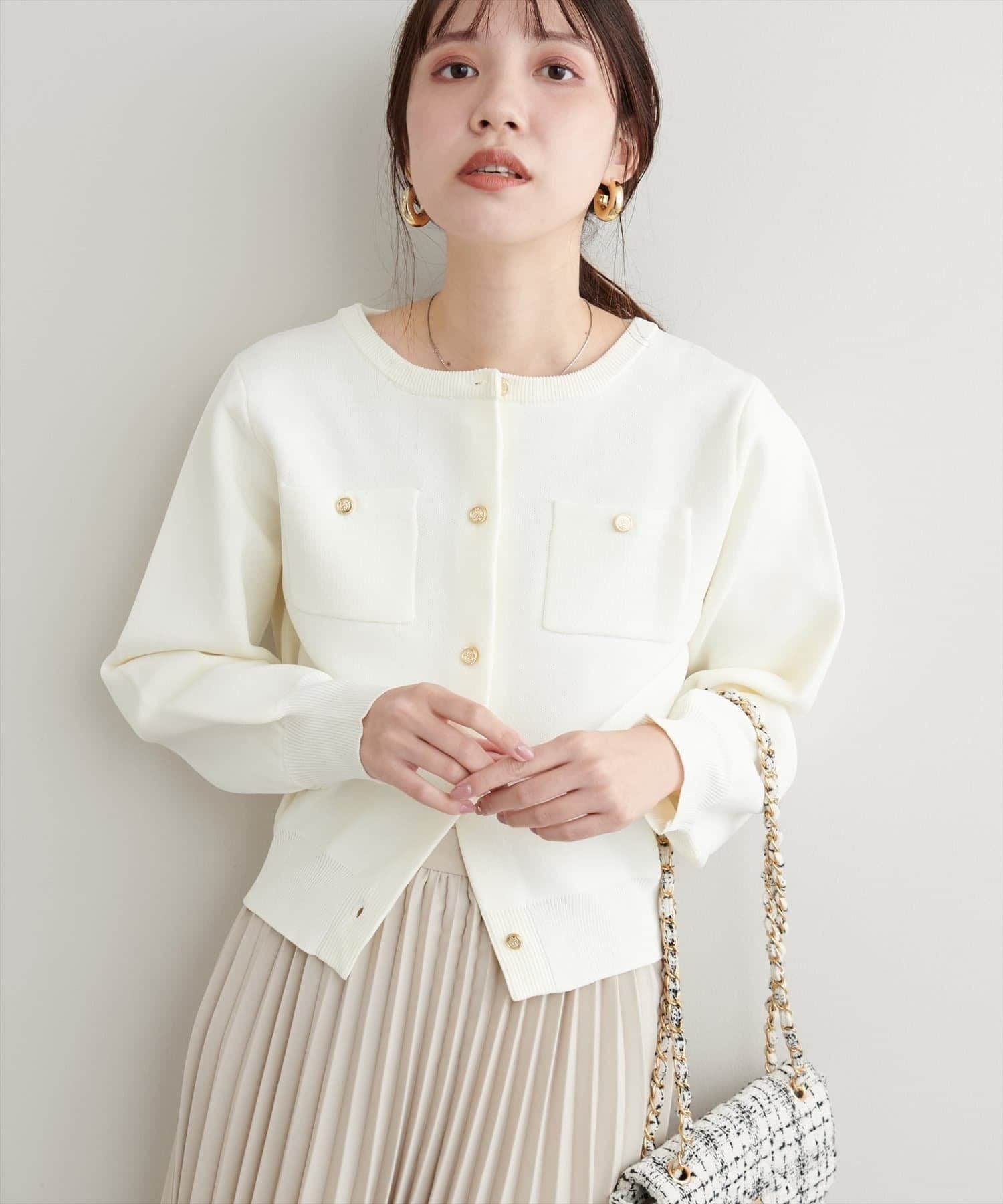 natural couture】ポリニット金釦ポケ付きカーディガン | NICE CLAUP