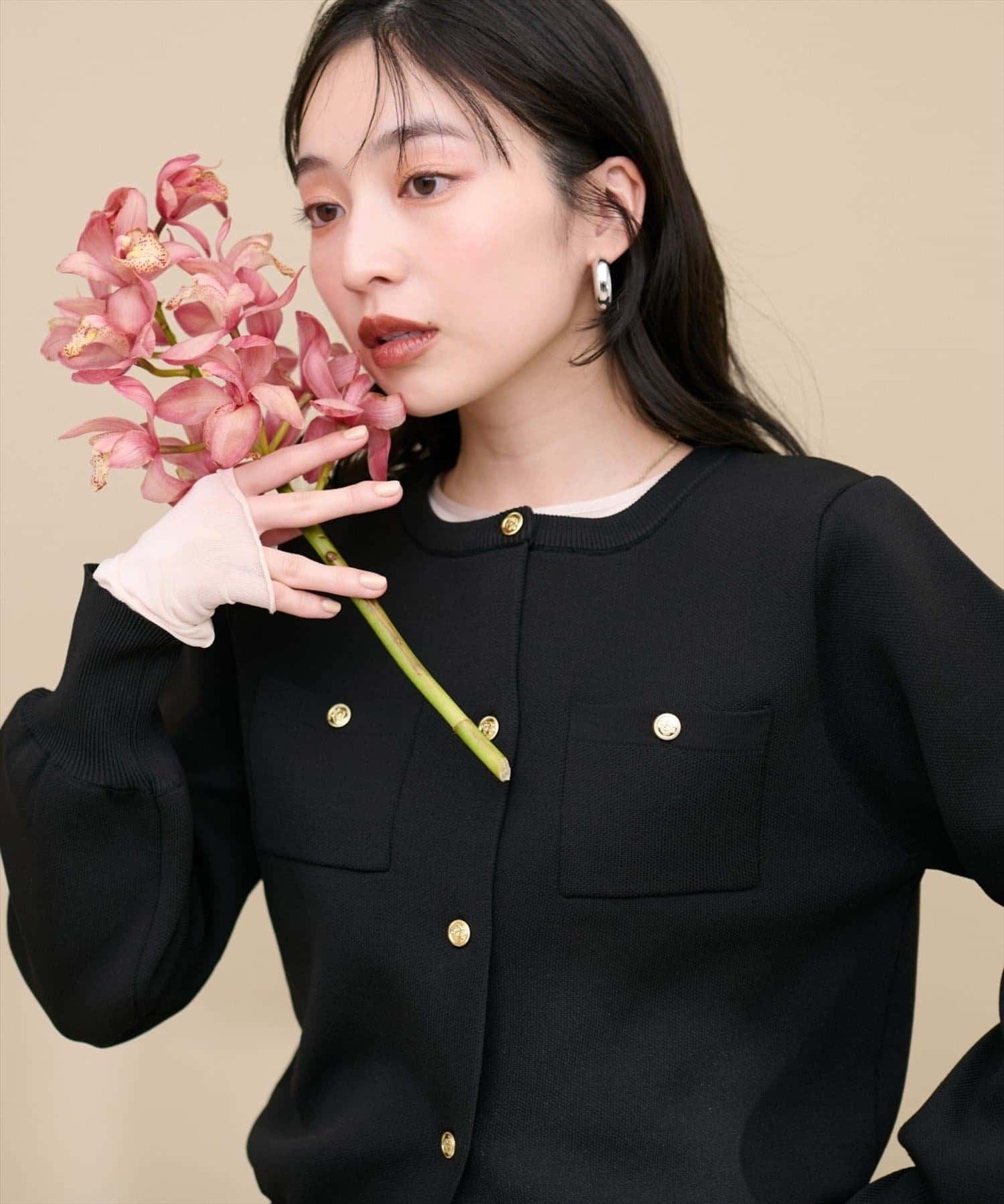 natural couture】ポリニット金釦ポケ付きカーディガン | NICE CLAUP
