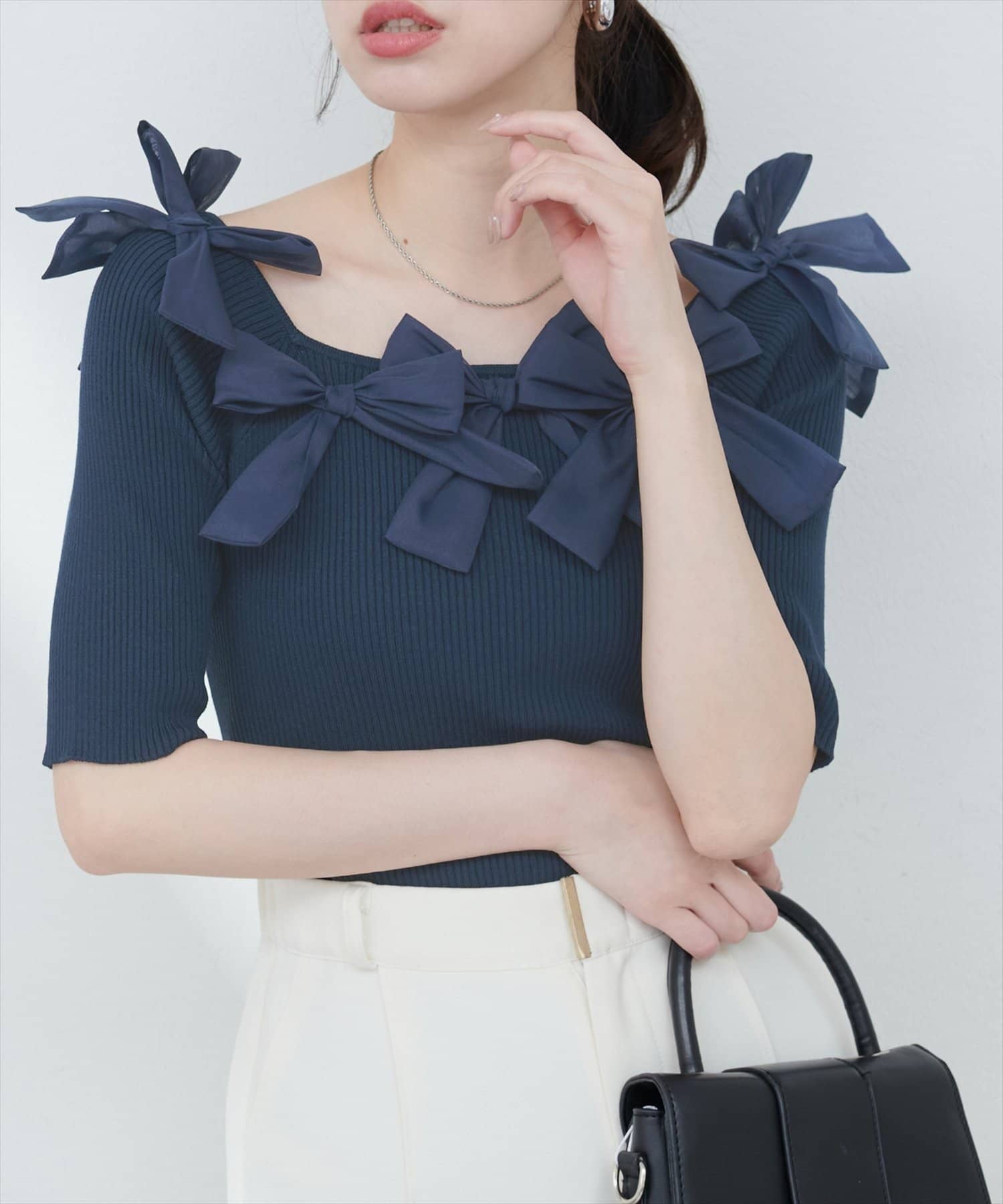 NICE CLAUP / OLIVE des OLIVE OUTLET(ナイスクラップ  / オリーブ デ オリーブ アウトレット) 【natural couture】リボン×リボンリブニット