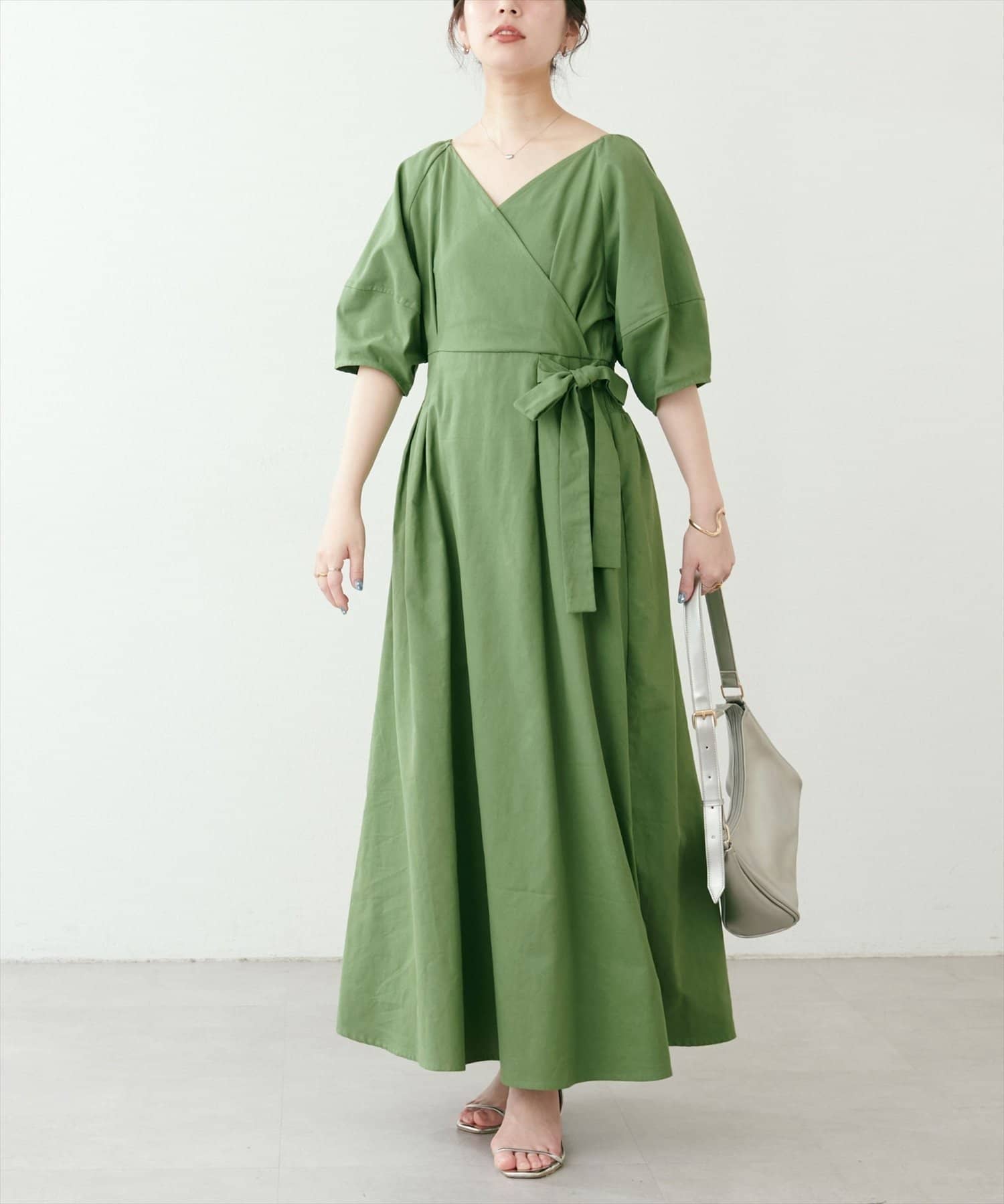 NICE CLAUP / OLIVE des OLIVE OUTLET(ナイスクラップ  / オリーブ デ オリーブ アウトレット) 【natural couture】カシュクールランタンワンピース